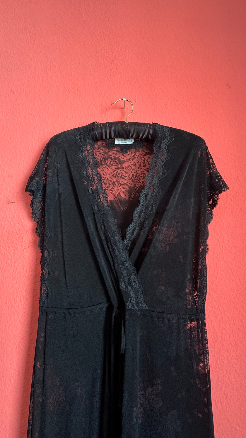 Vintage 1990s Louis Féraud Black Lace Lingerie Maxi Dress
