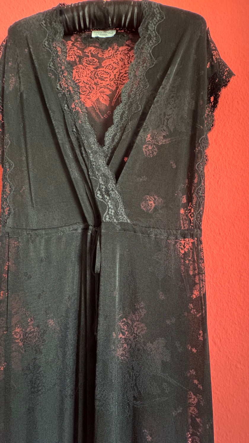 Vintage 1990s Louis Féraud Black Lace Lingerie Maxi Dress