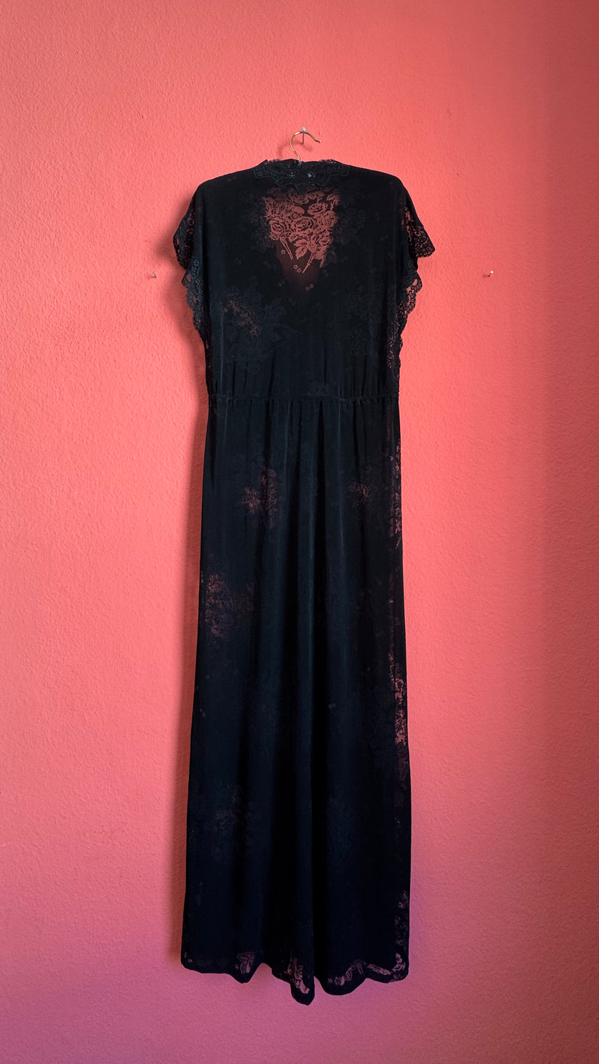 Vintage 1990s Louis Féraud Black Lace Lingerie Maxi Dress