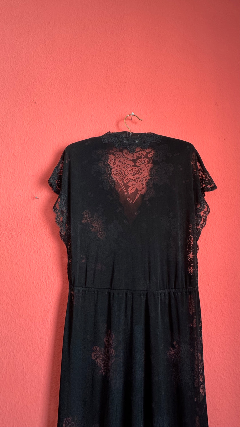 Vintage 1990s Louis Féraud Black Lace Lingerie Maxi Dress