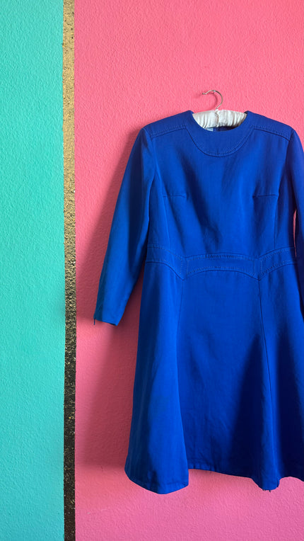 Vintage 1980s Baronia Royal Blue Wool Mini Dress