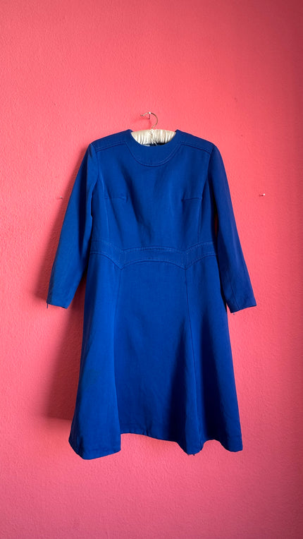 Vintage 1980s Baronia Royal Blue Wool Mini Dress