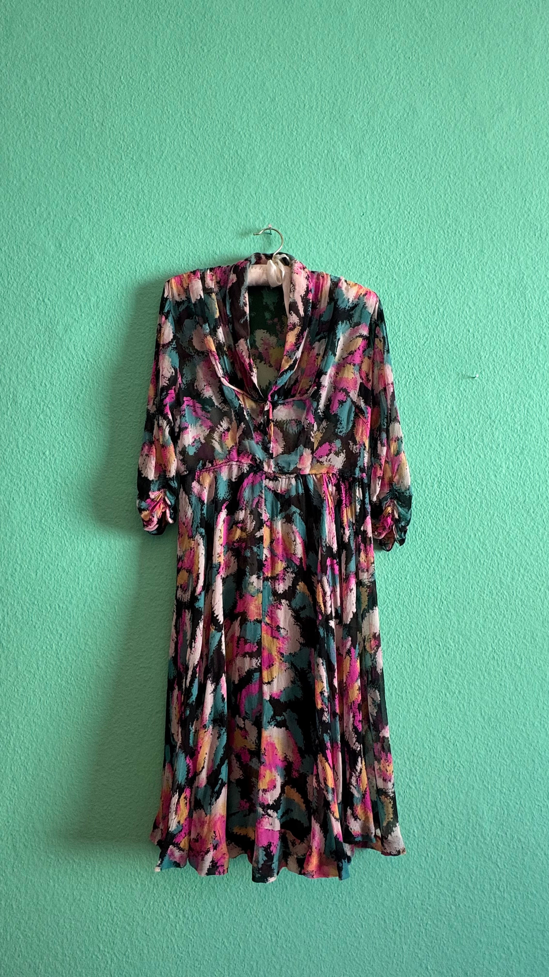 Vintage 1980s Abstract Floral Draped Midi Dress