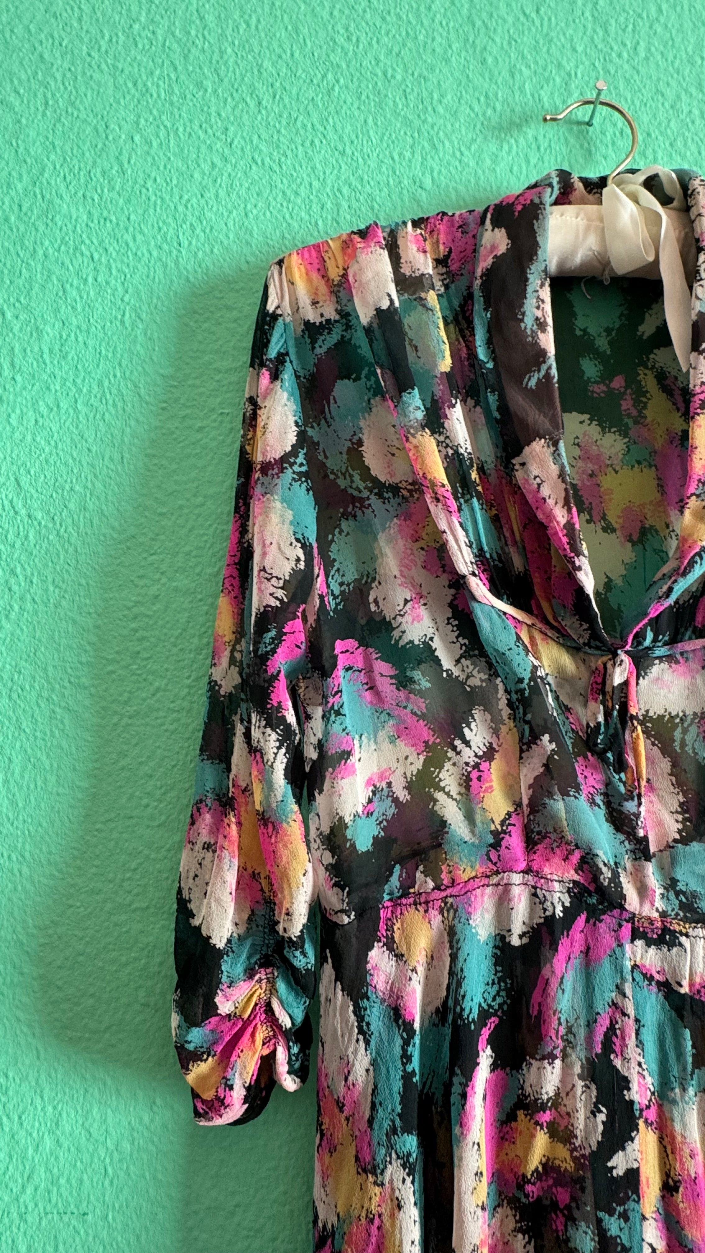 Vintage 1980s Abstract Floral Draped Midi Dress