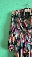 Vintage 1980s Abstract Floral Draped Midi Dress