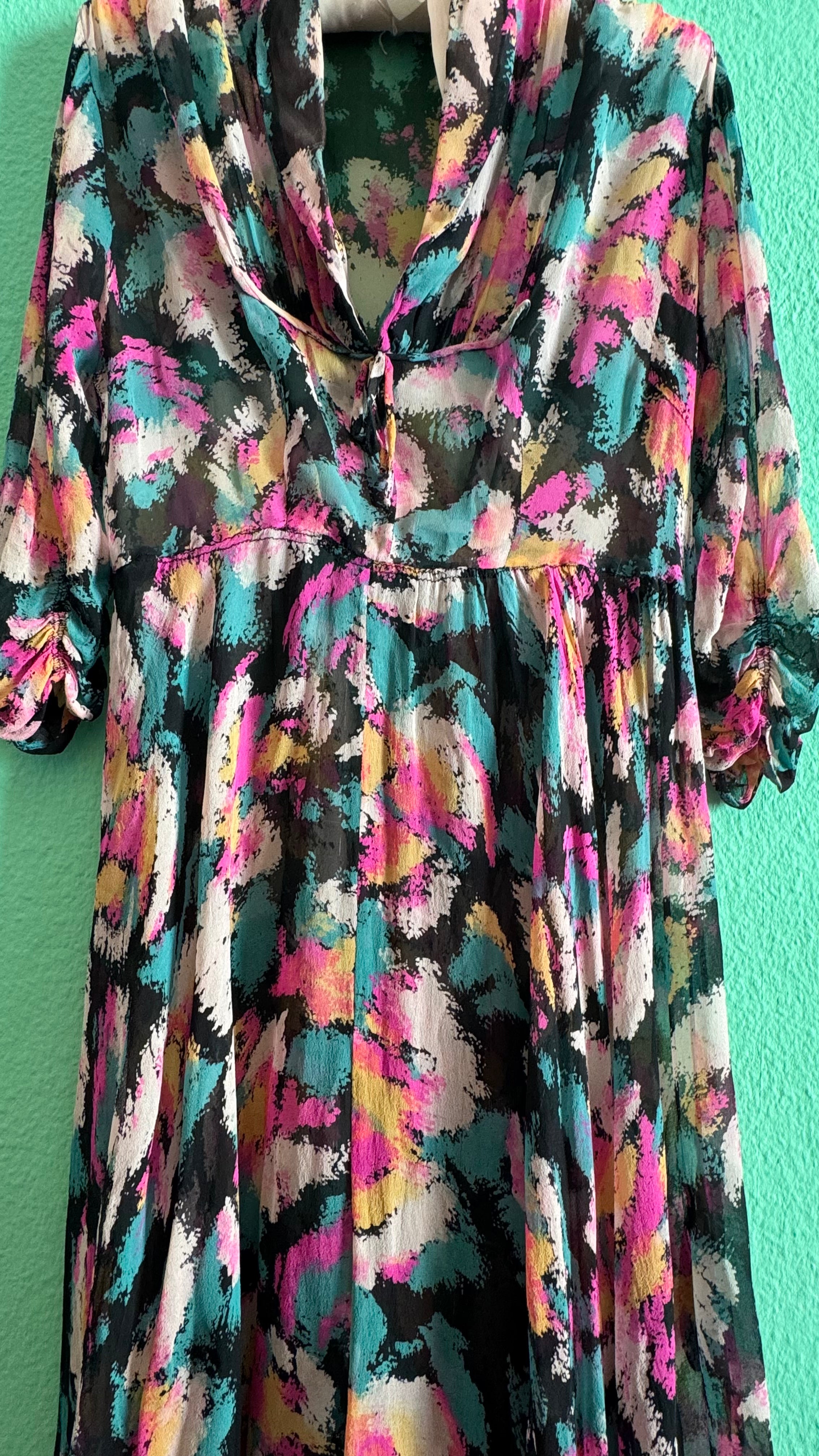 Vintage 1980s Abstract Floral Draped Midi Dress