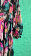 Vintage 1980s Abstract Floral Draped Midi Dress