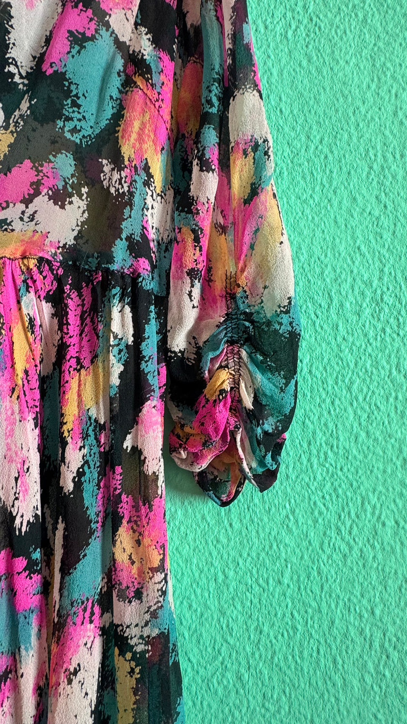 Vintage 1980s Abstract Floral Draped Midi Dress