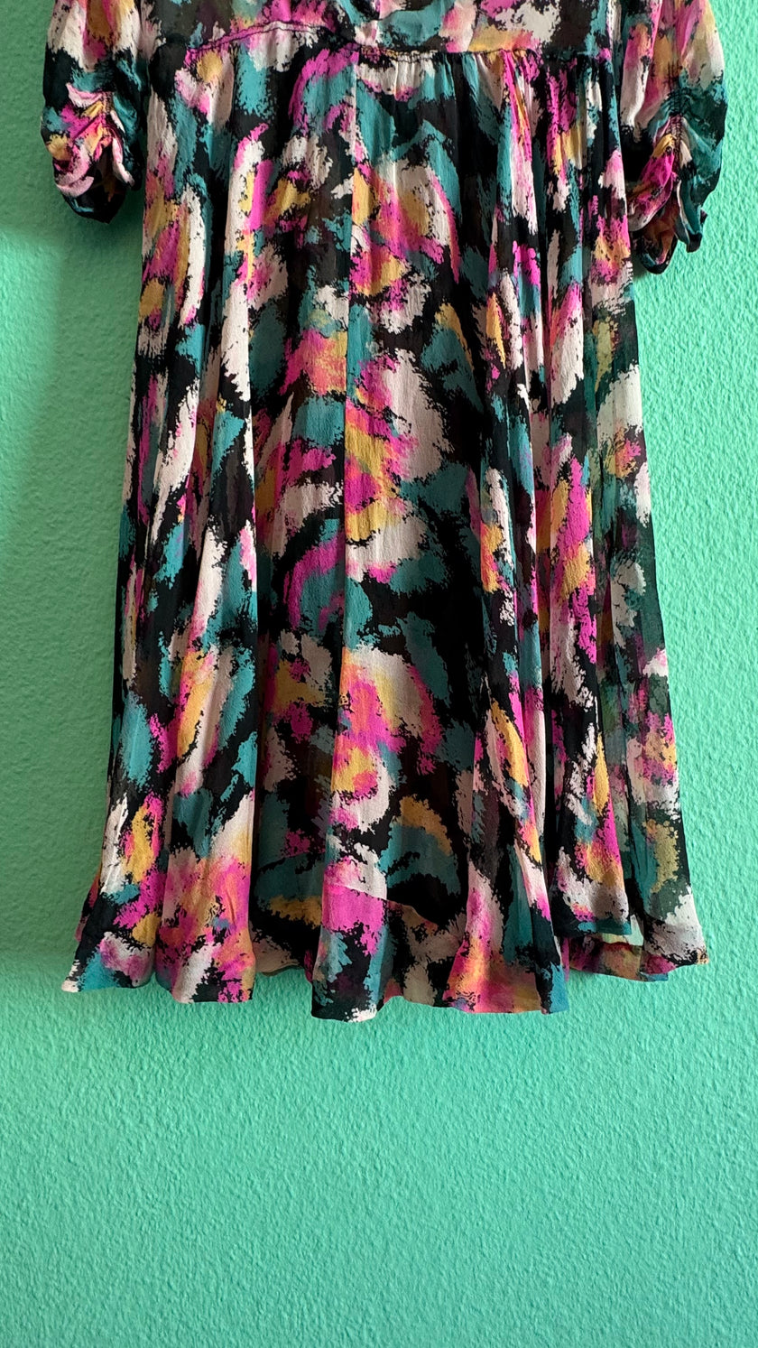 Vintage 1980s Abstract Floral Draped Midi Dress