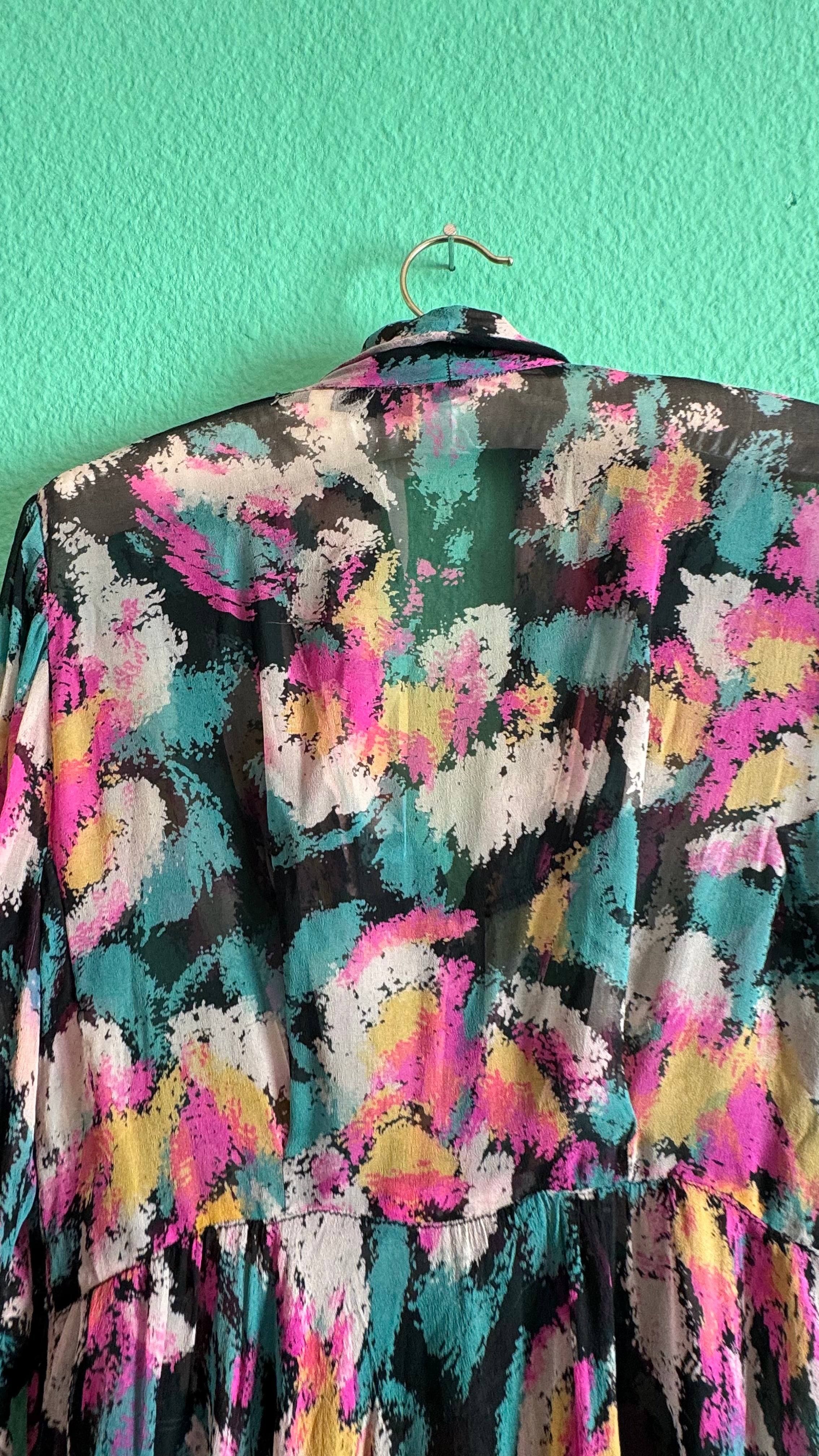 Vintage 1980s Abstract Floral Draped Midi Dress