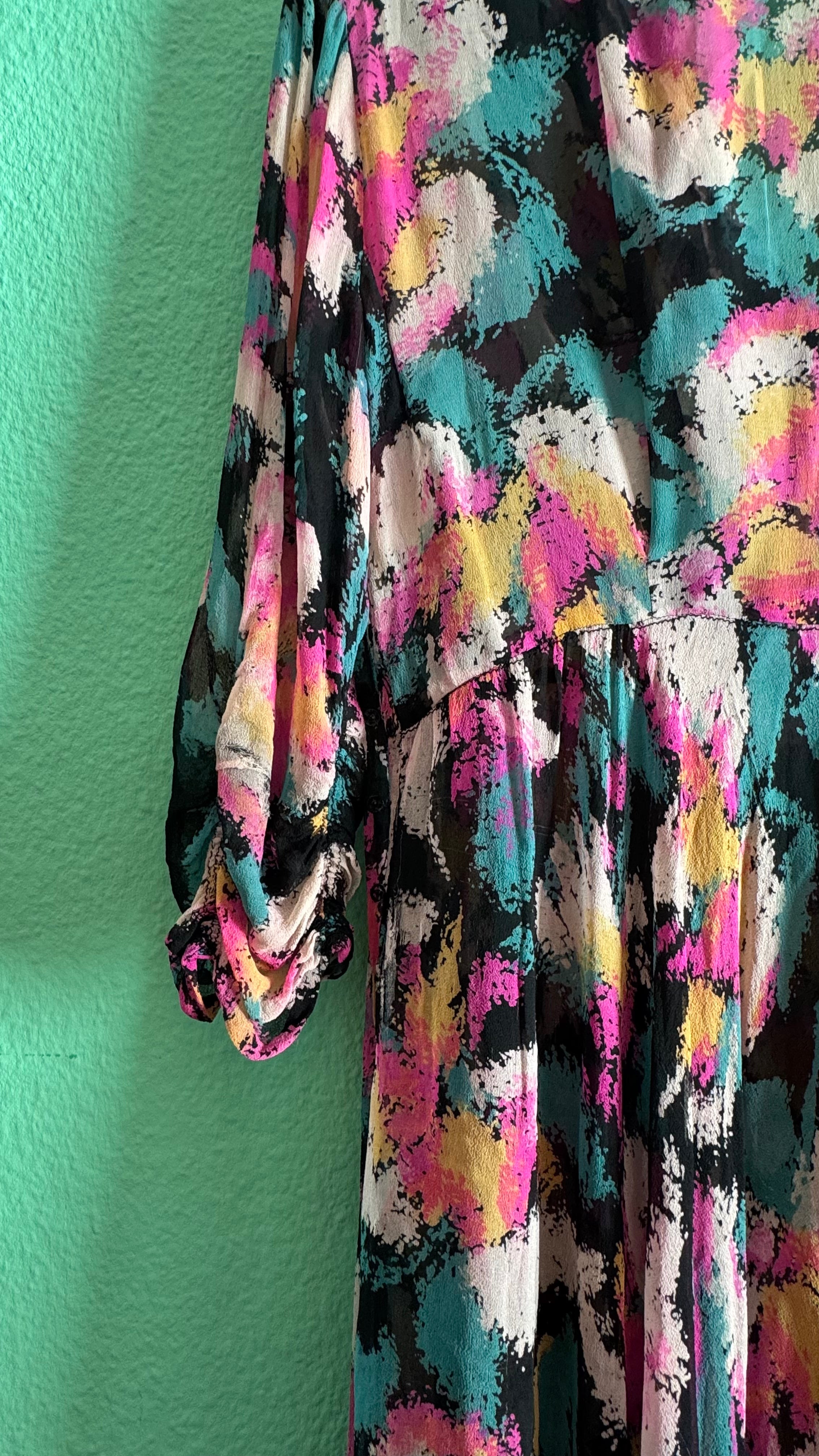 Vintage 1980s Abstract Floral Draped Midi Dress