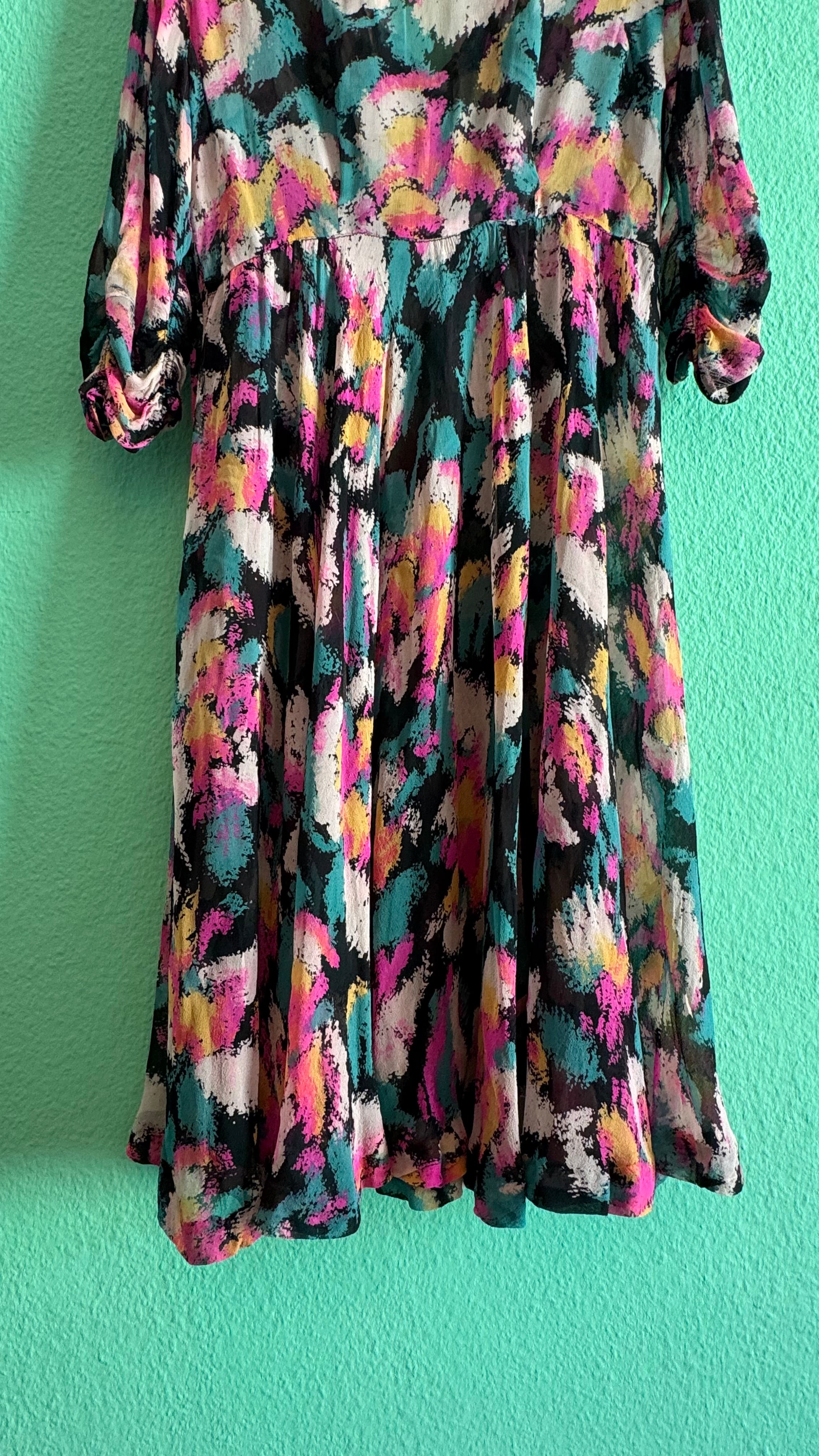 Vintage 1980s Abstract Floral Draped Midi Dress