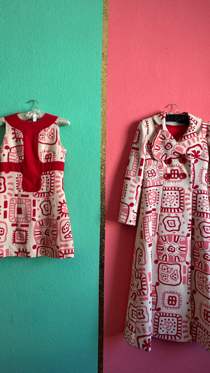 Vintage 1960s Cotton Silk Blend Dress And Coat Set By Buetow Couture