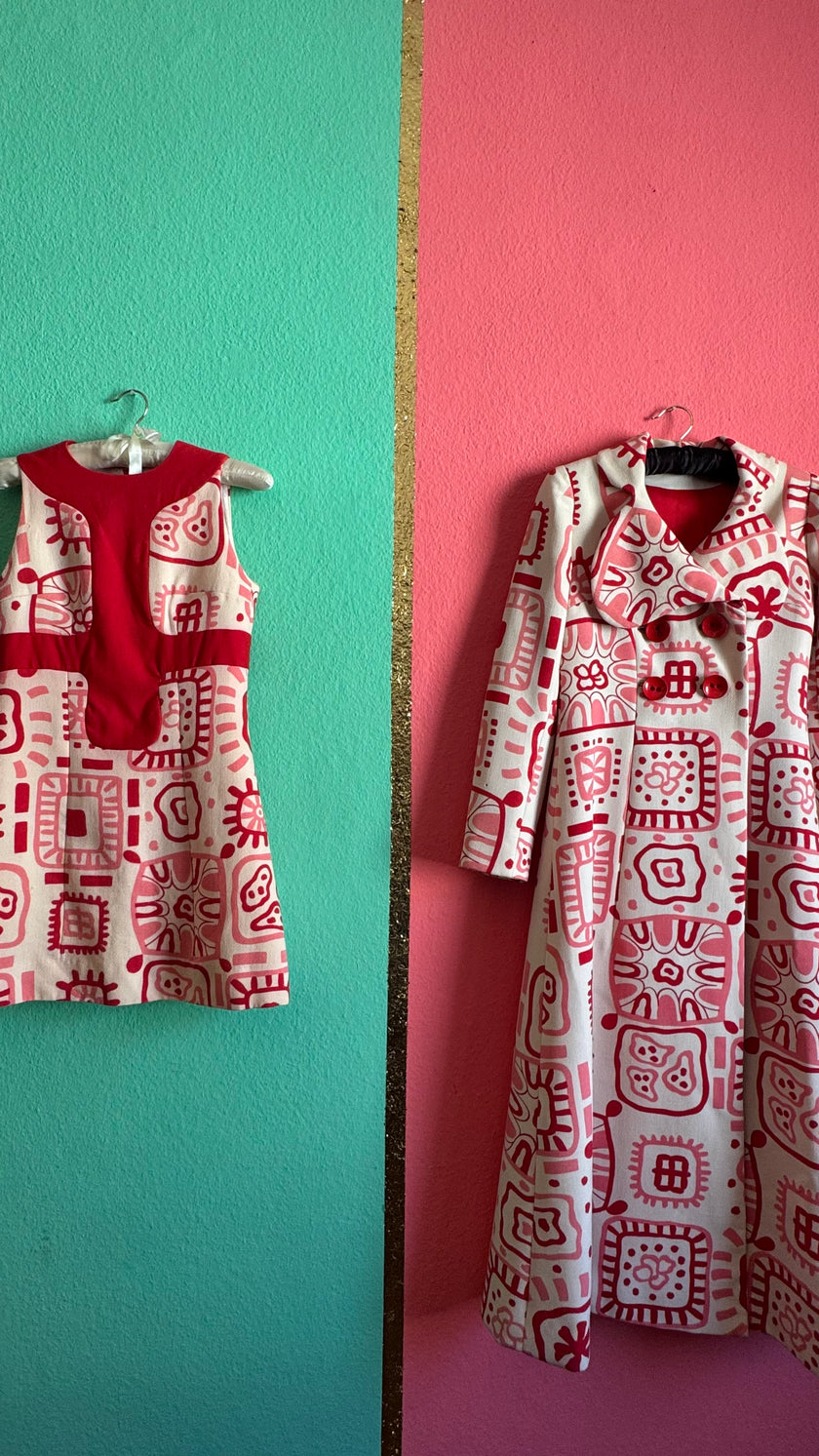 Vintage 1960s Cotton Silk Blend Dress And Coat Set By Buetow Couture