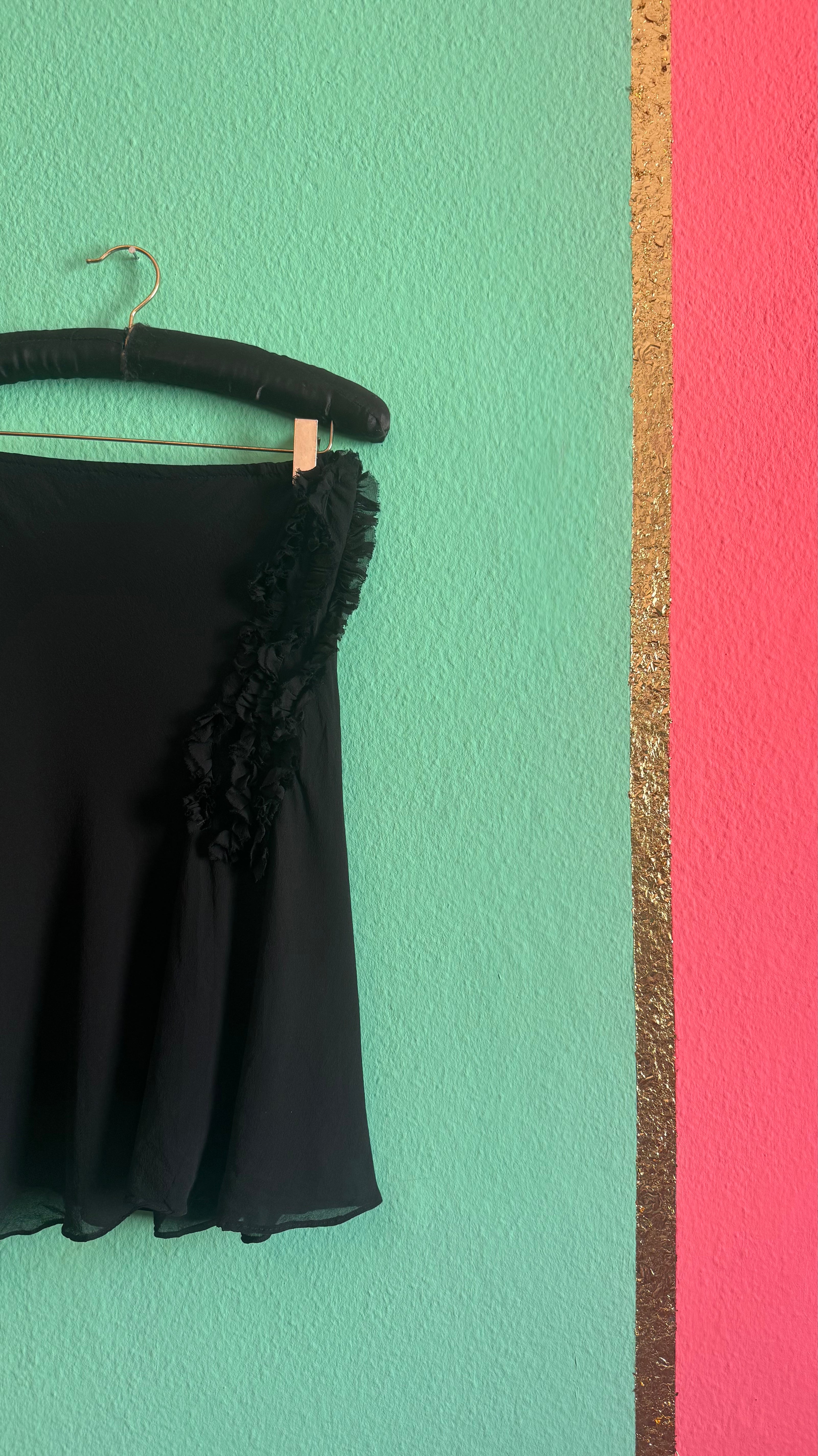 Vintage 1990s Black Stretch Rayon Ruffle Skirt