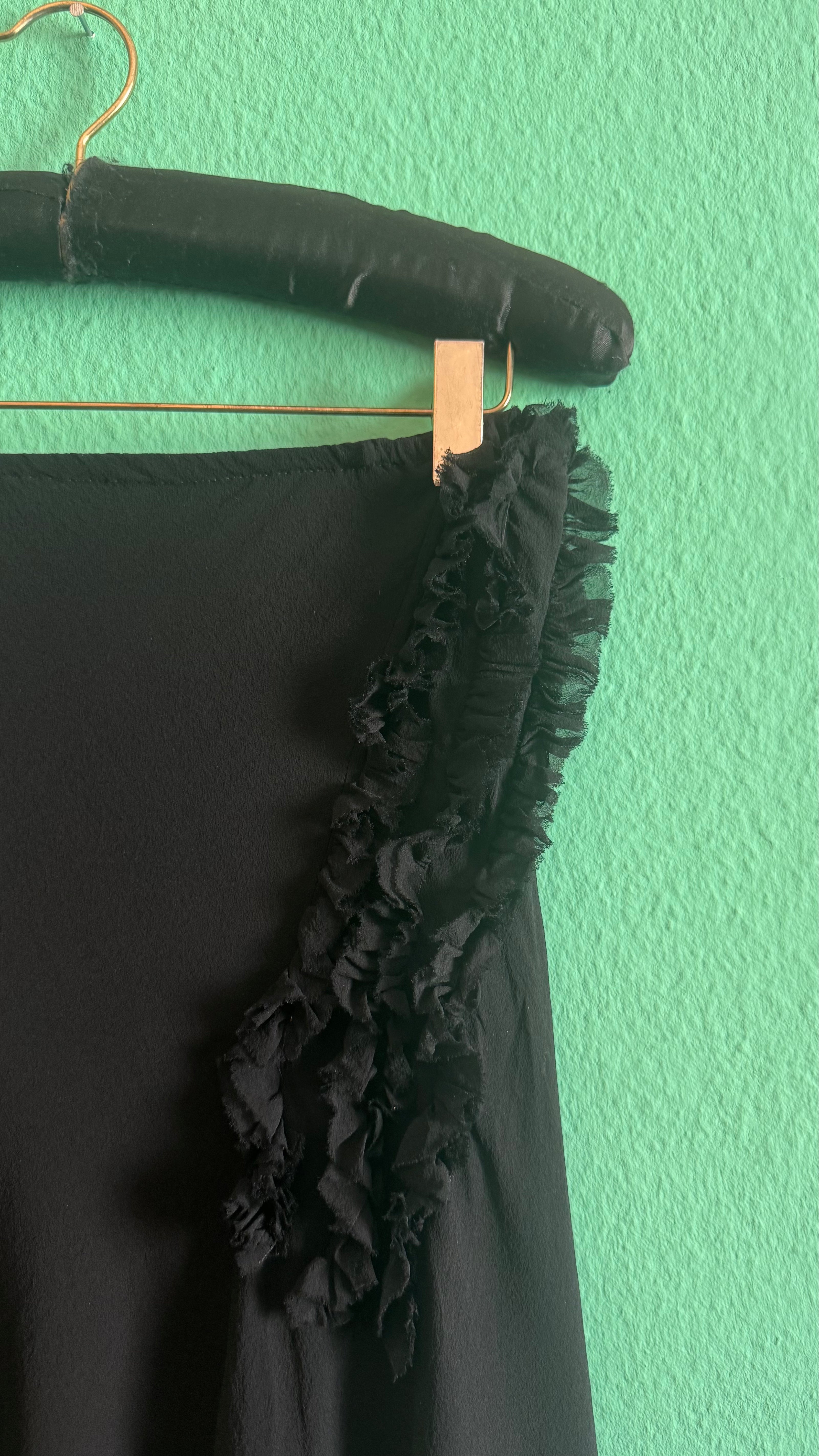 Vintage 1990s Black Stretch Rayon Ruffle Skirt