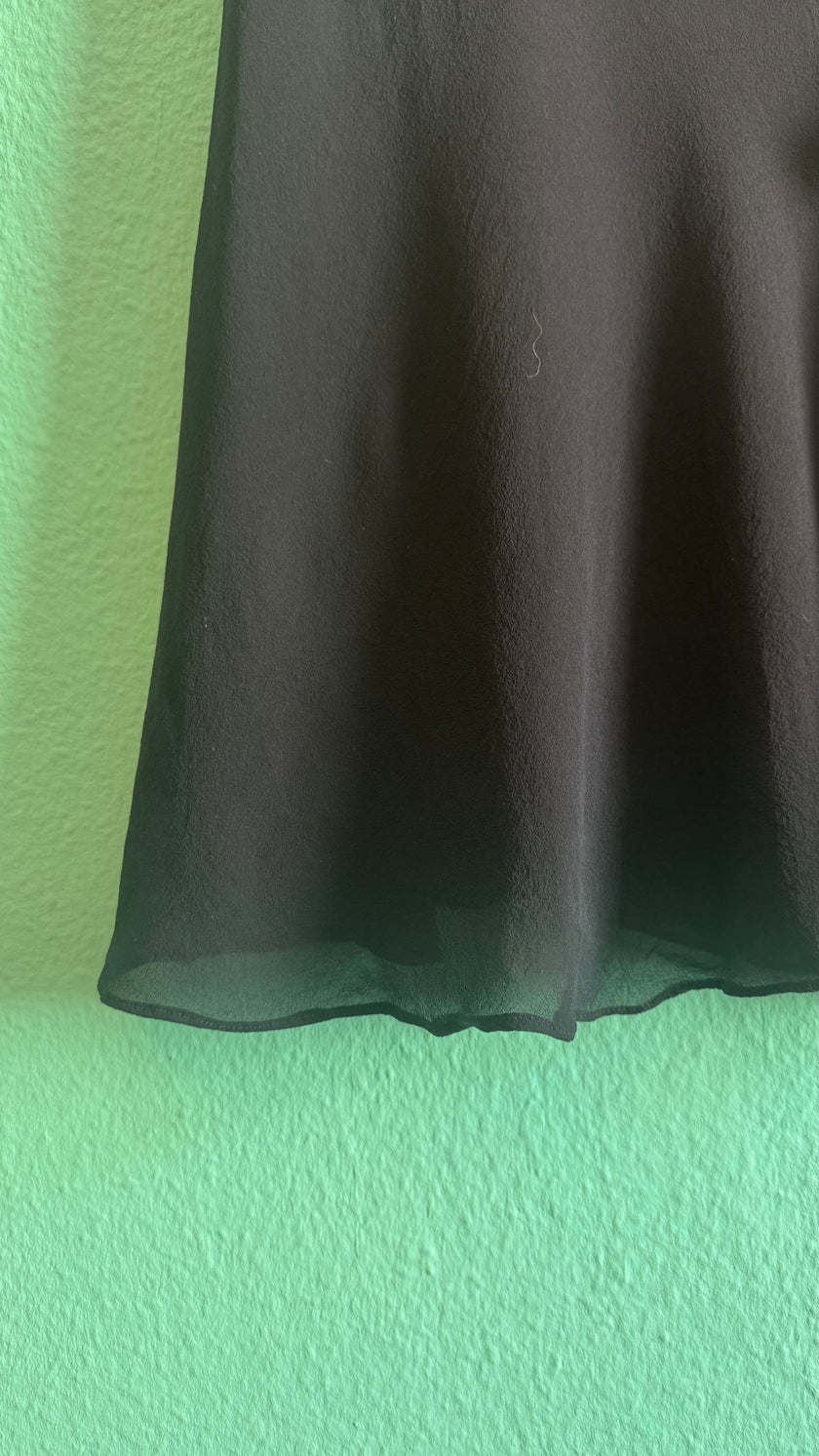 Vintage 1990s Black Stretch Rayon Ruffle Skirt