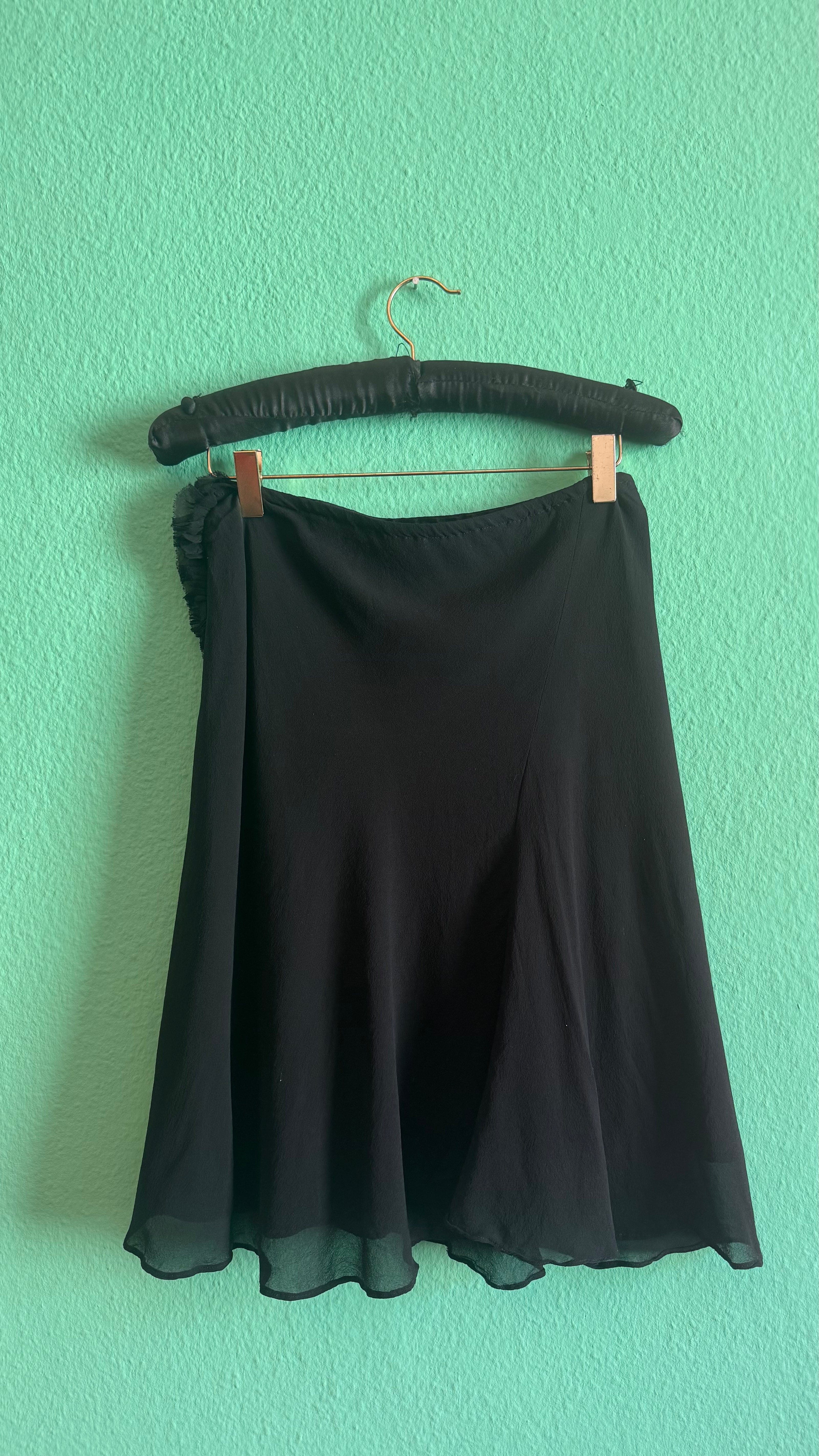 Vintage 1990s Black Stretch Rayon Ruffle Skirt