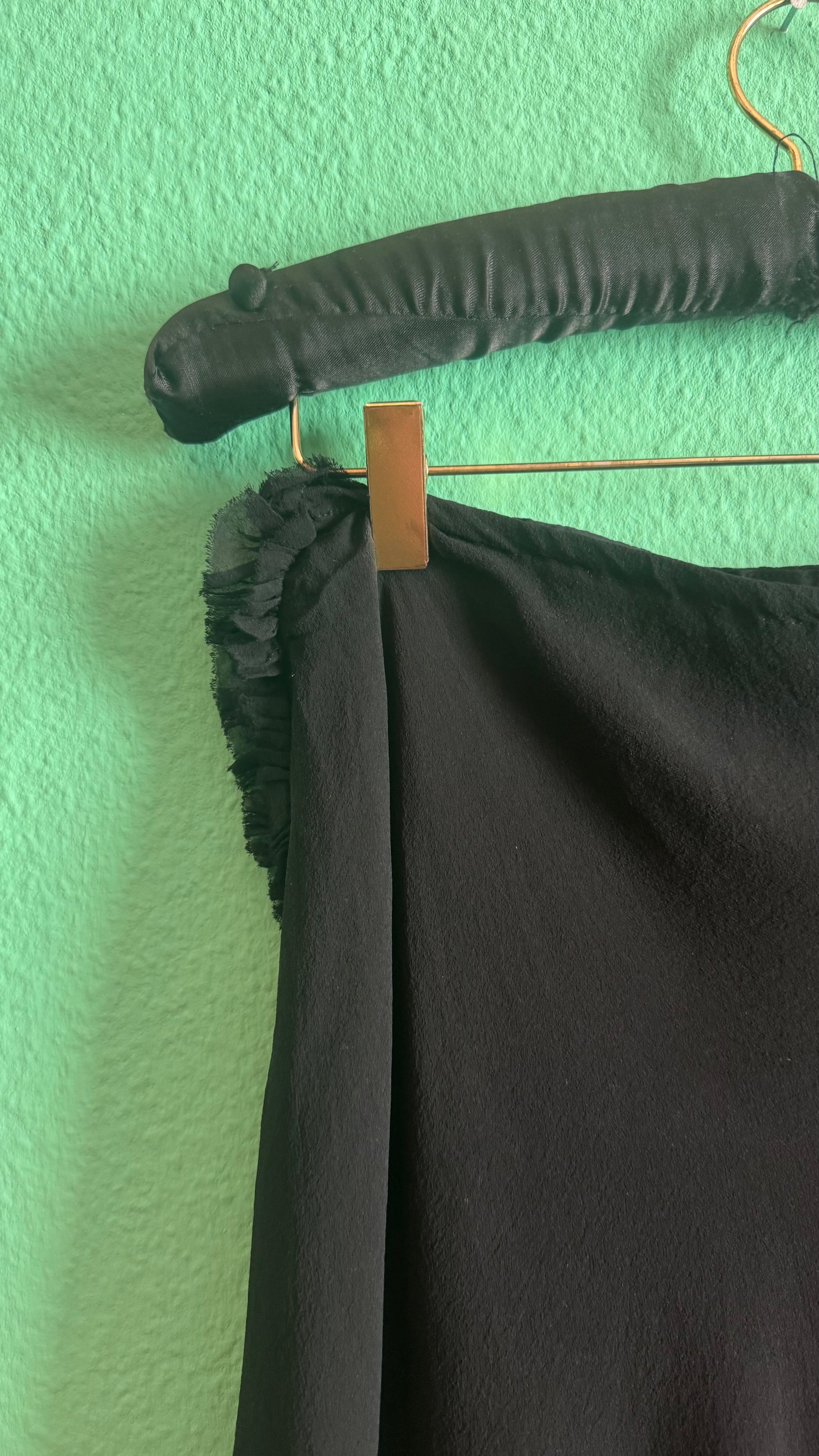Vintage 1990s Black Stretch Rayon Ruffle Skirt