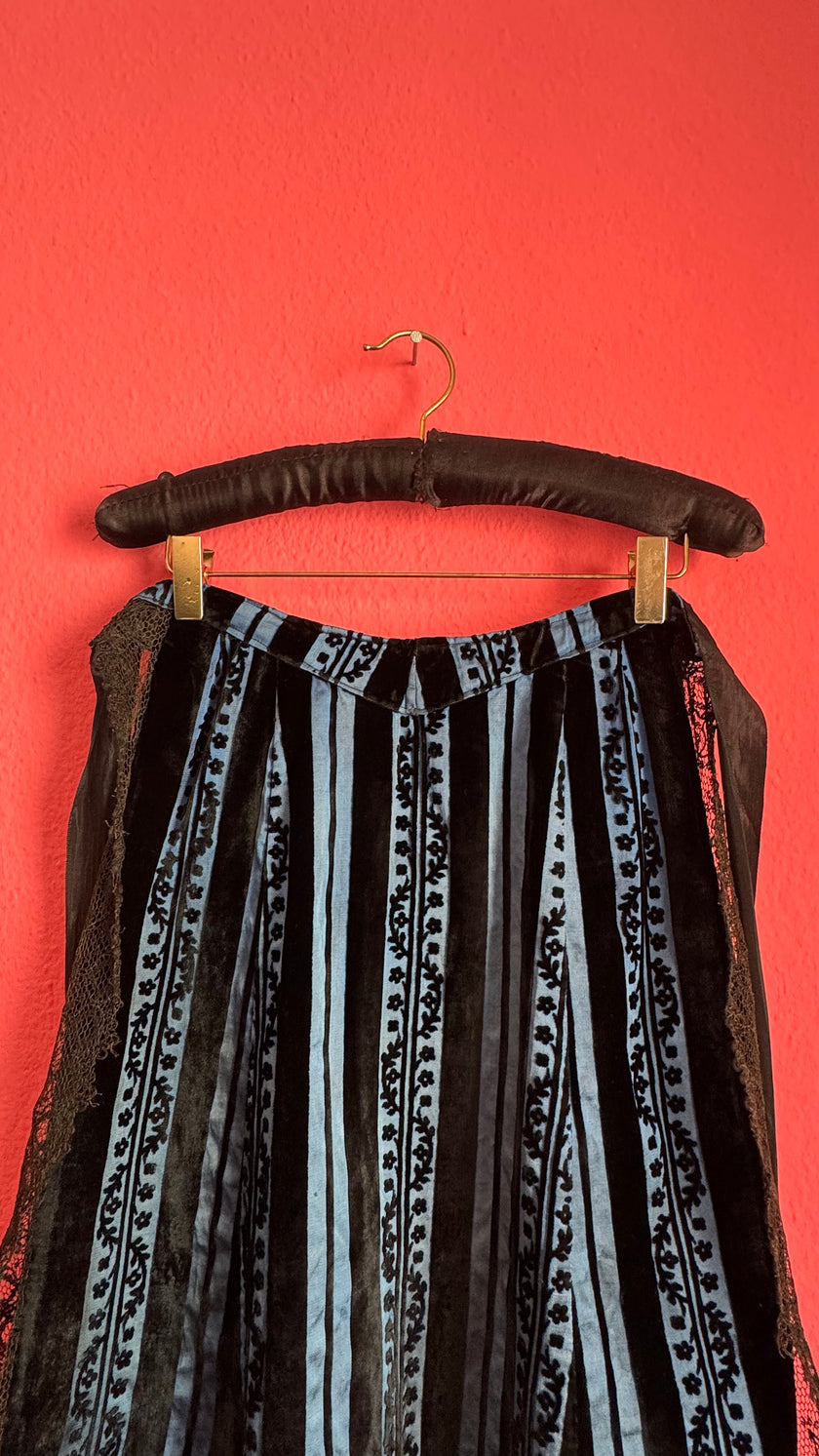 Vintage 1940s Black And Blue Striped Lace Apron