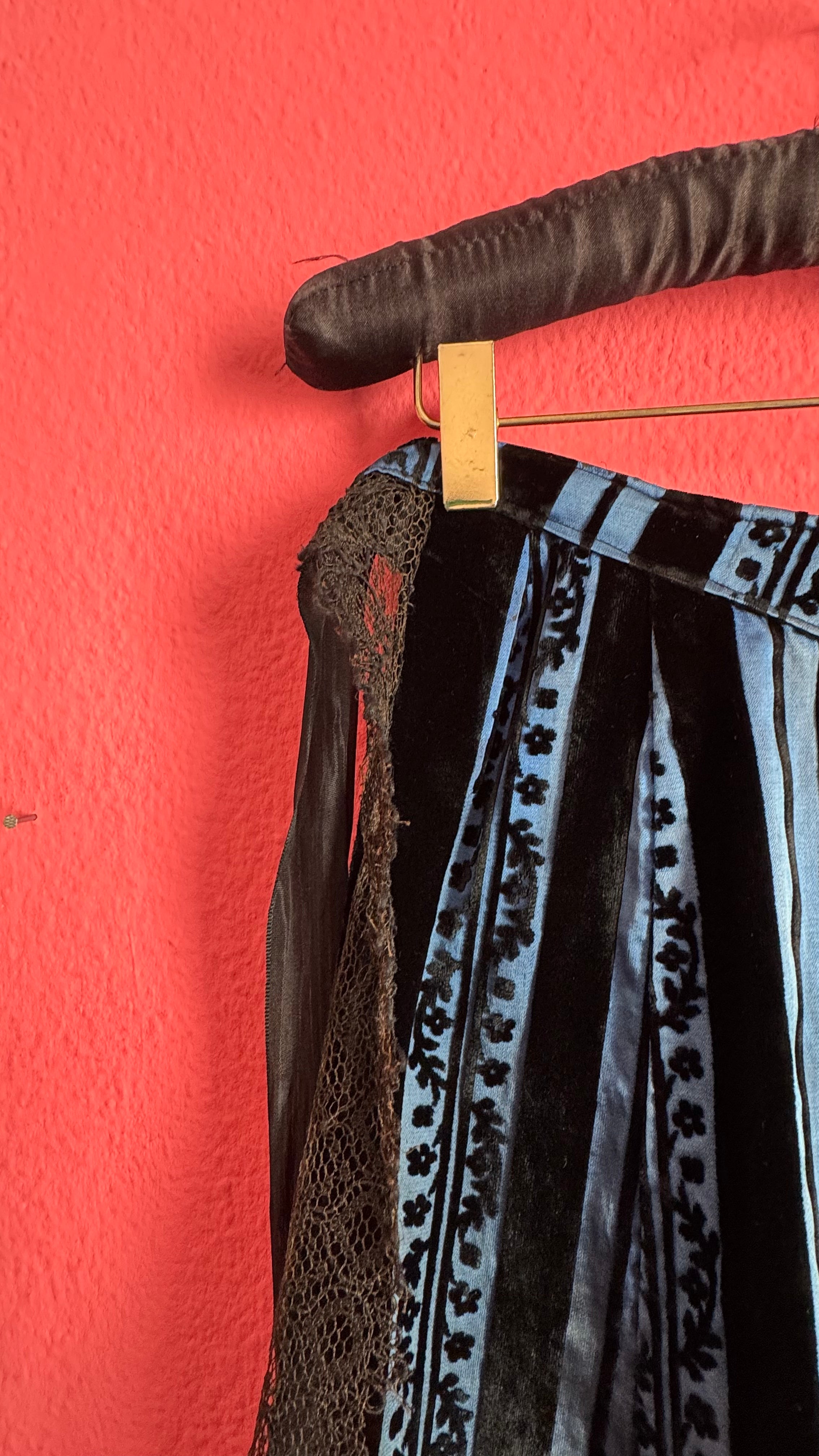 Vintage 1940s Black And Blue Striped Lace Apron