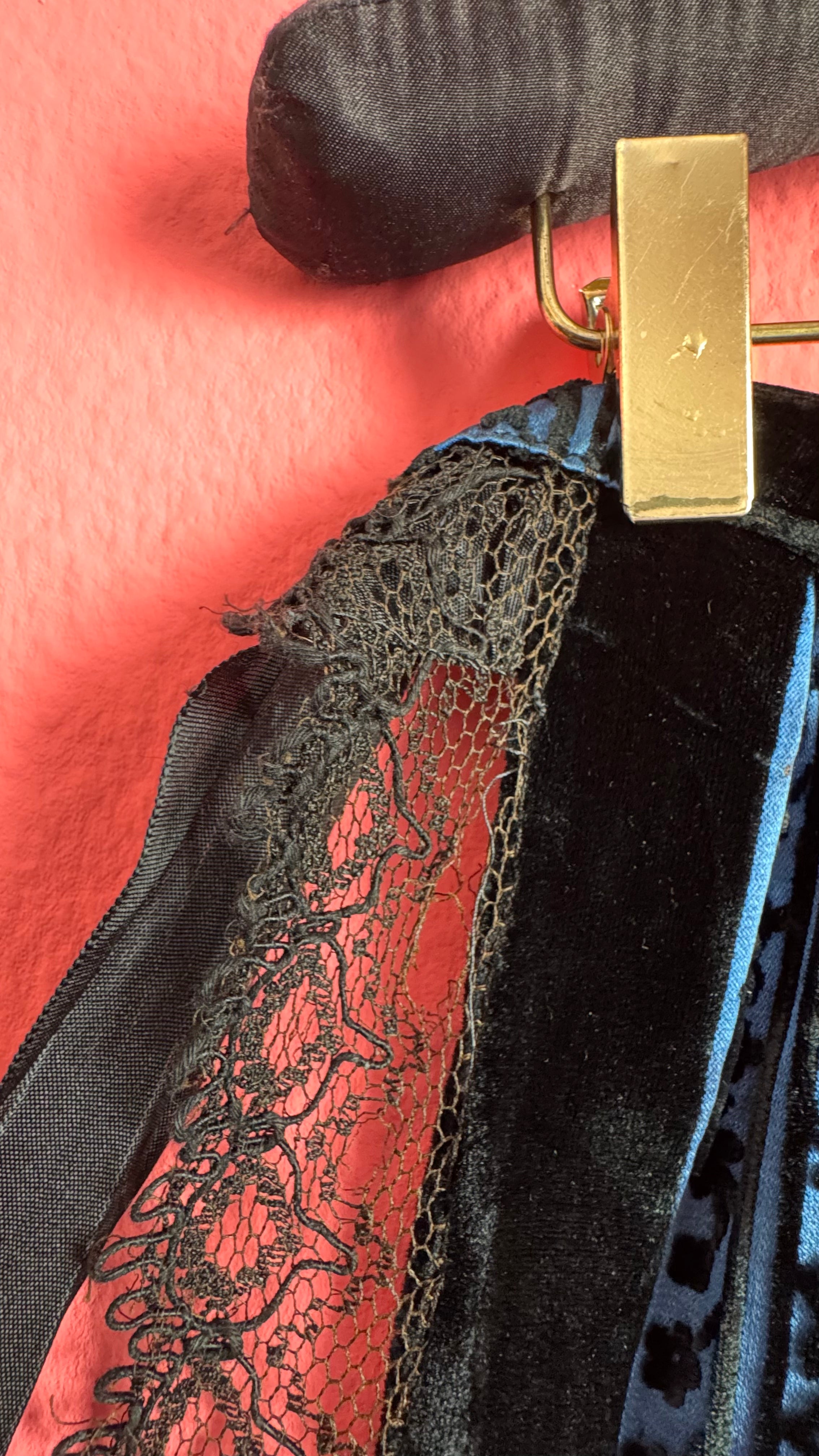 Vintage 1940s Black And Blue Striped Lace Apron