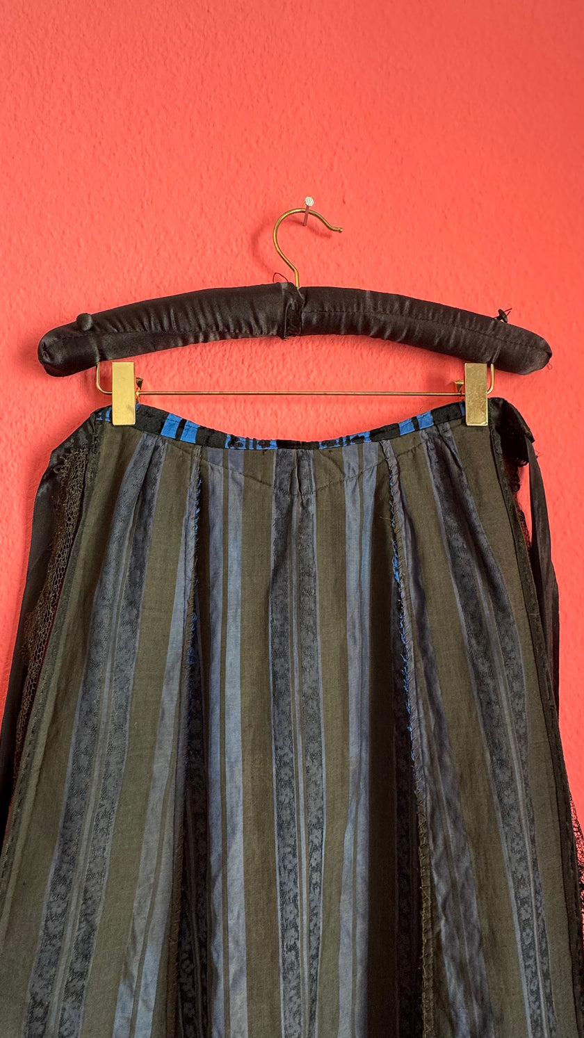 Vintage 1940s Black And Blue Striped Lace Apron