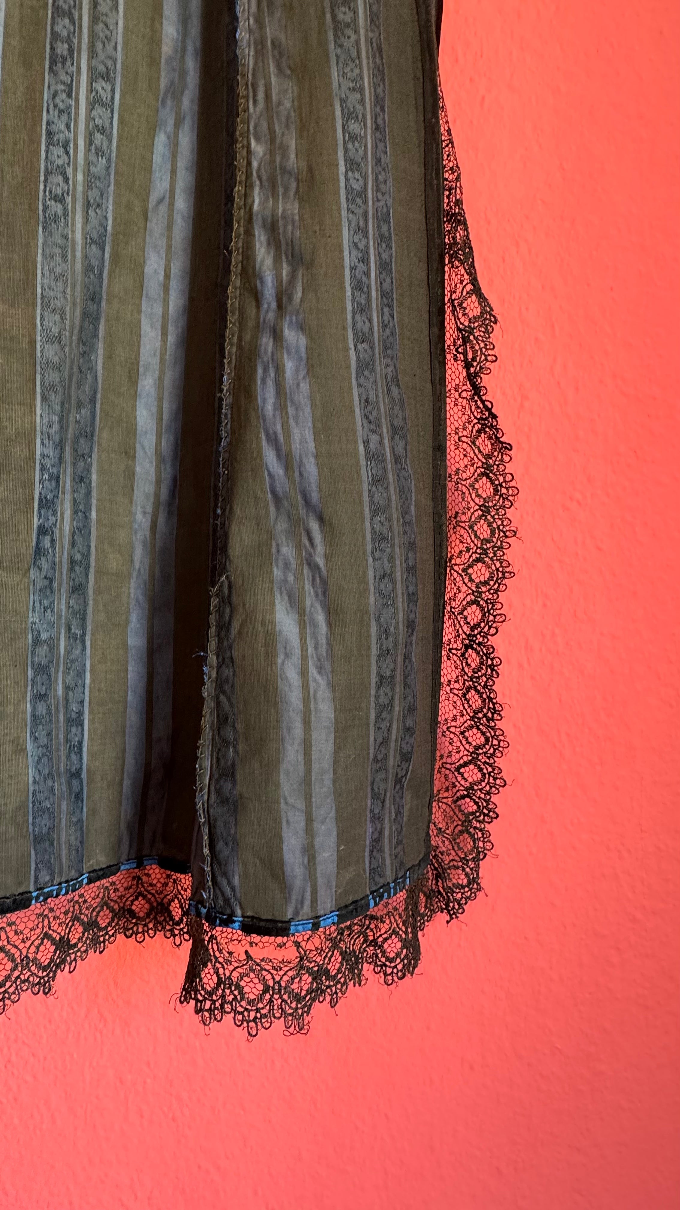 Vintage 1940s Black And Blue Striped Lace Apron