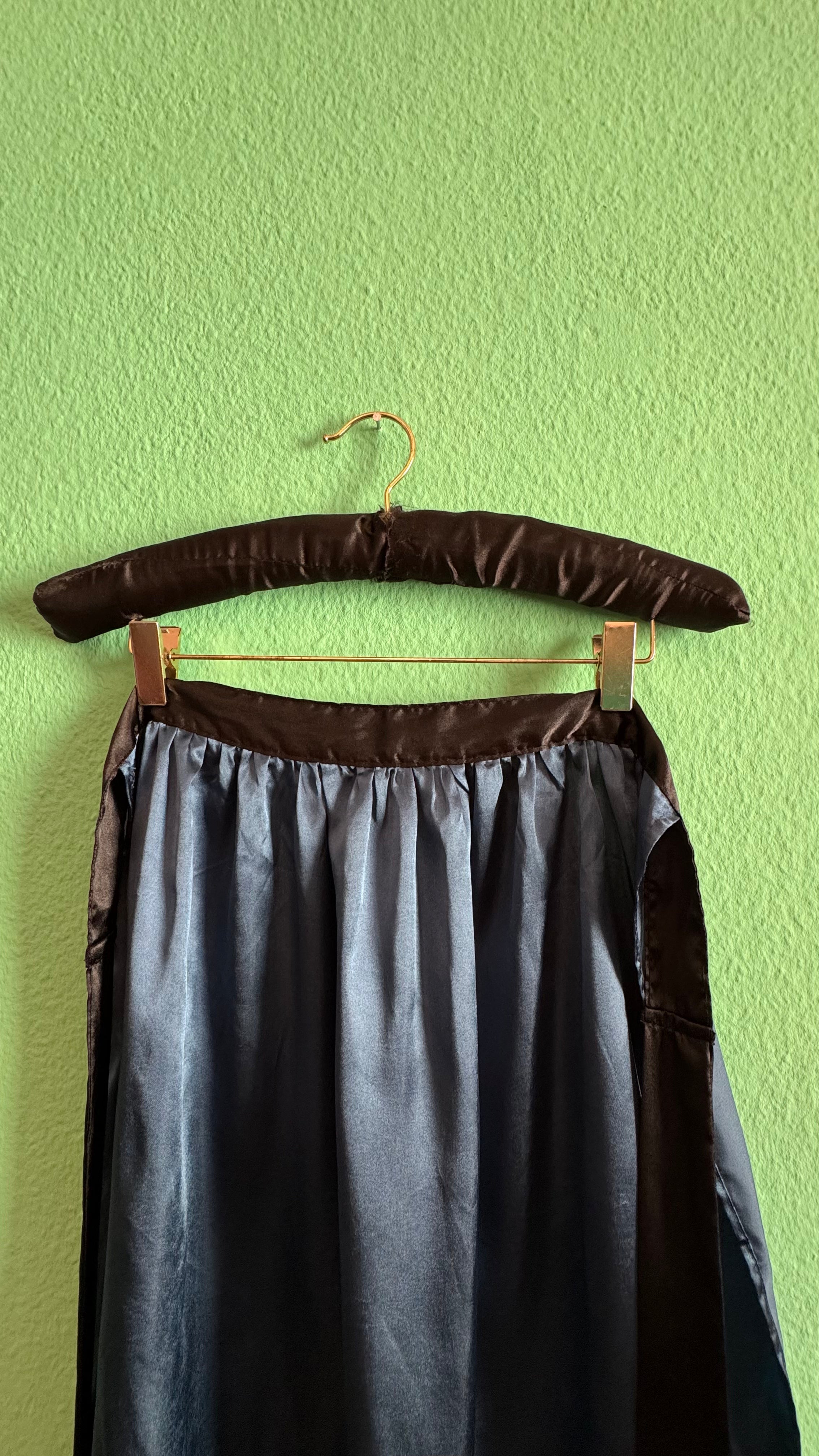 Vintage 1930s Blue Silk Half Apron With Black Trim