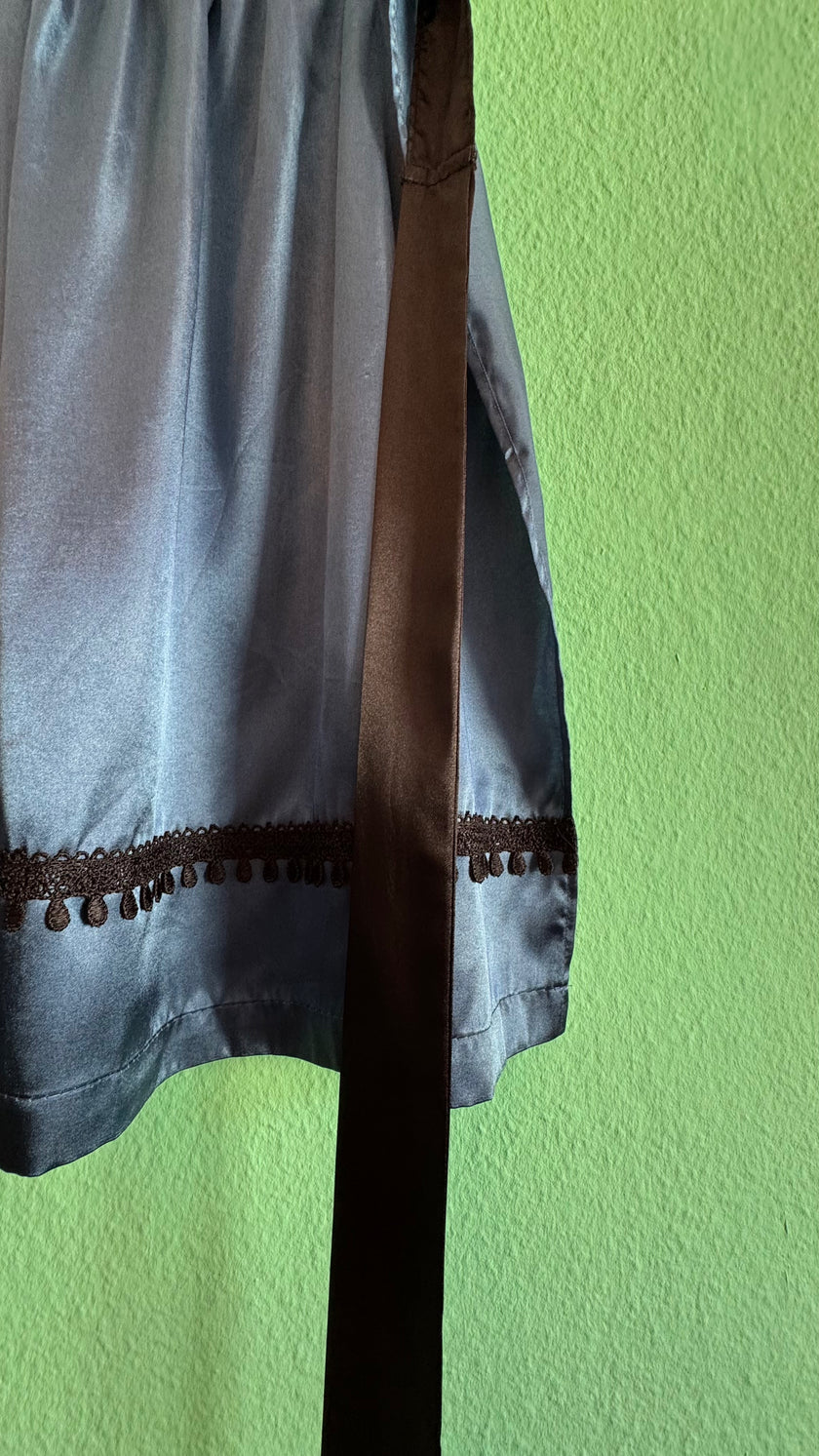Vintage 1930s Blue Silk Half Apron With Black Trim
