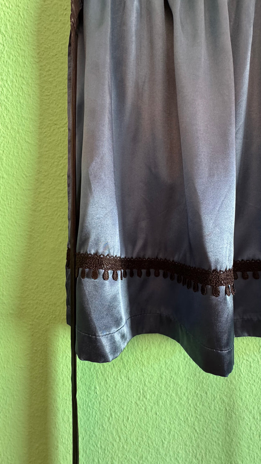 Vintage 1930s Blue Silk Half Apron With Black Trim