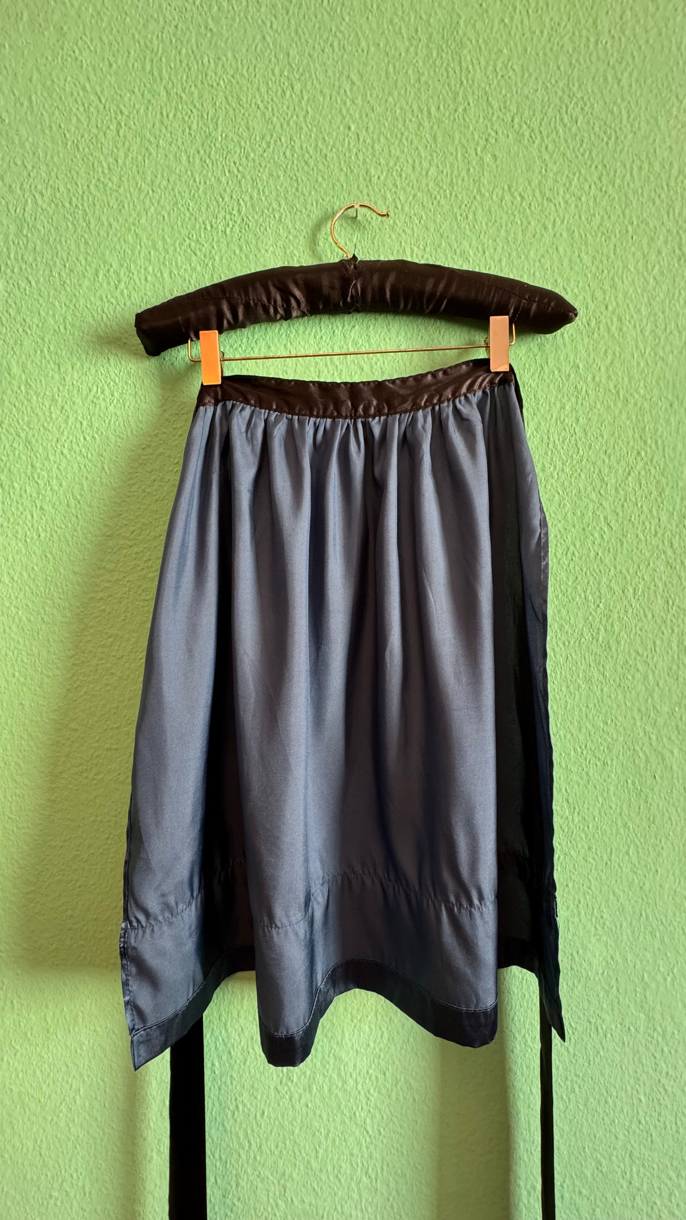 Vintage 1930s Blue Silk Half Apron With Black Trim