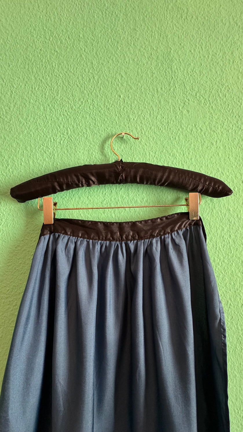 Vintage 1930s Blue Silk Half Apron With Black Trim