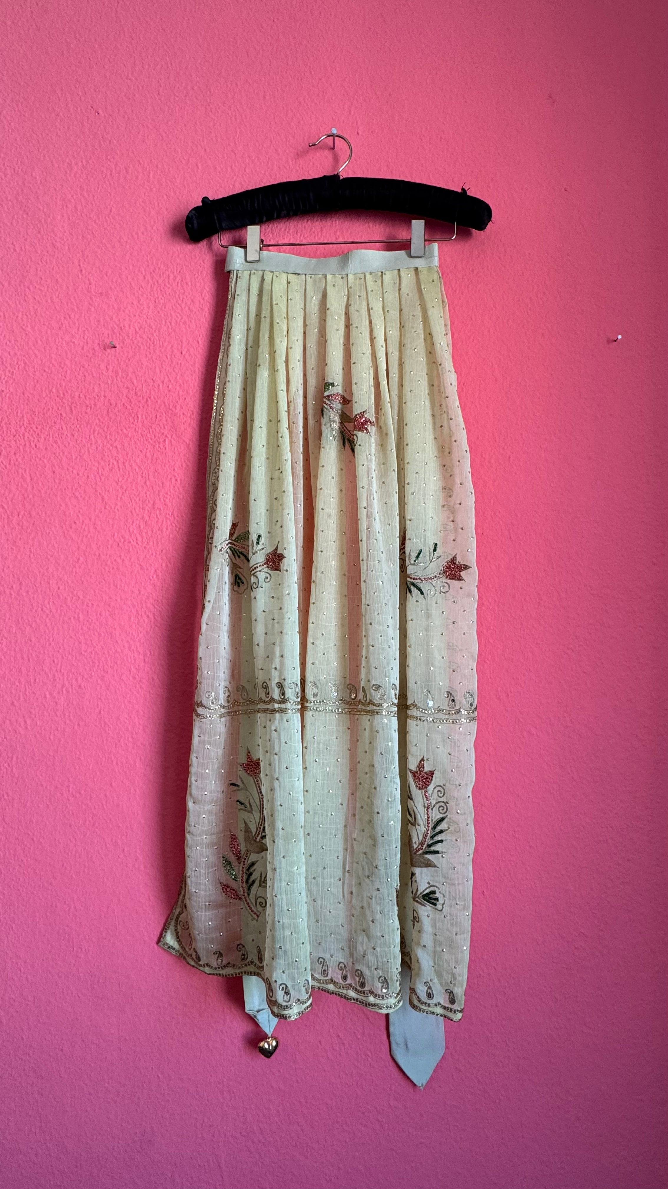 Vintage Indian Sari Silk Embroidered Apron With Heart Charm