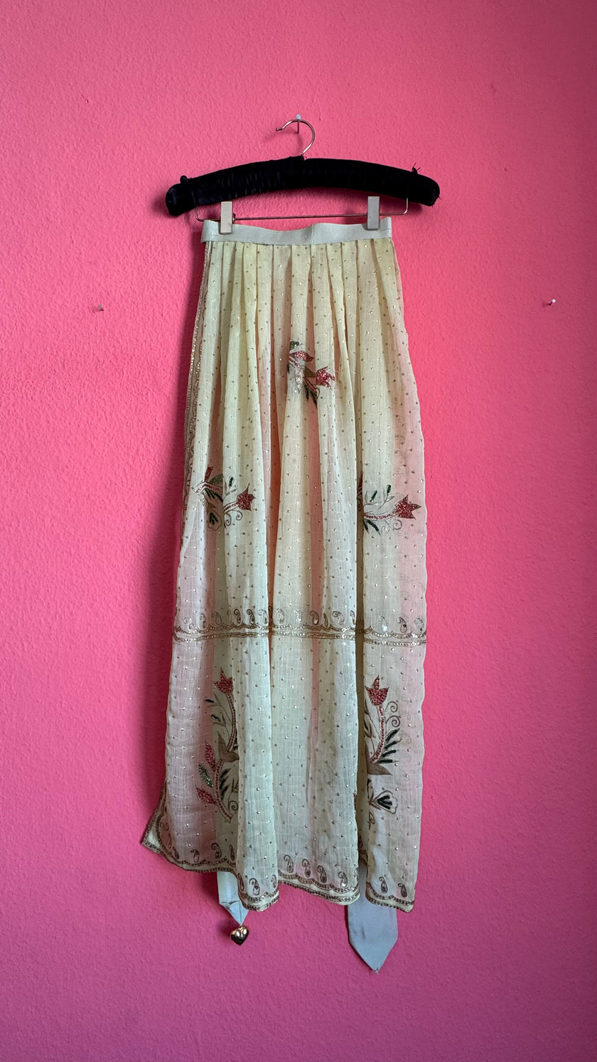 Vintage Indian Sari Silk Embroidered Apron With Heart Charm