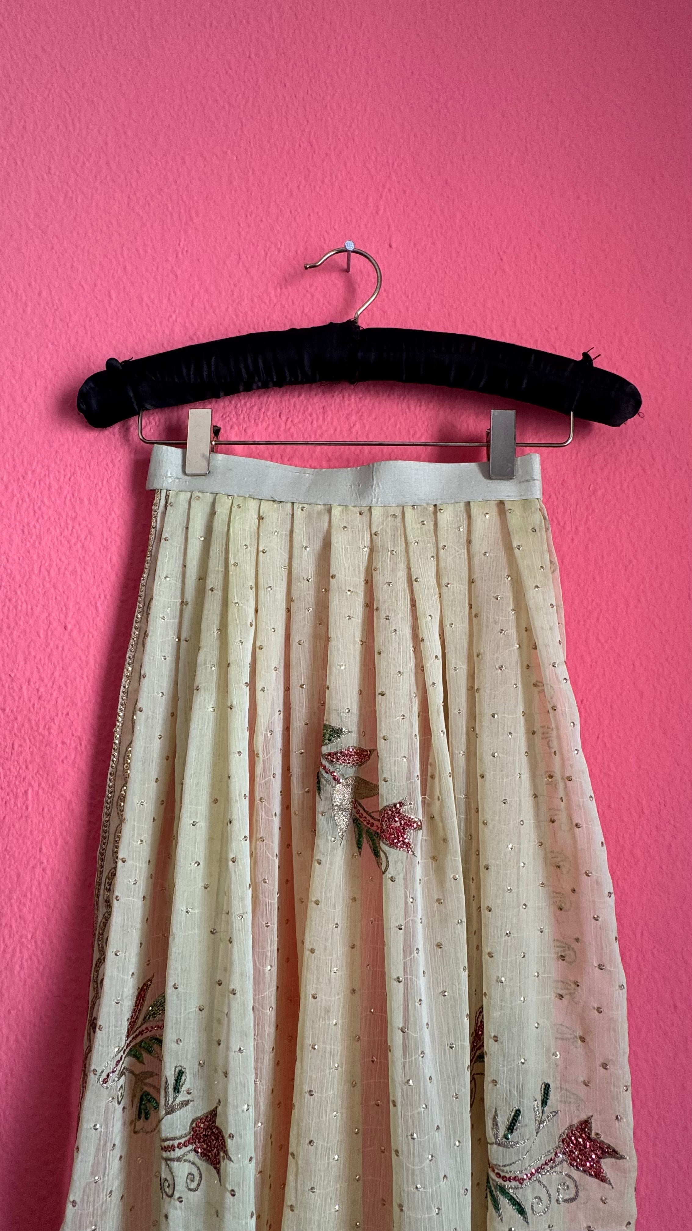 Vintage Indian Sari Silk Embroidered Apron With Heart Charm