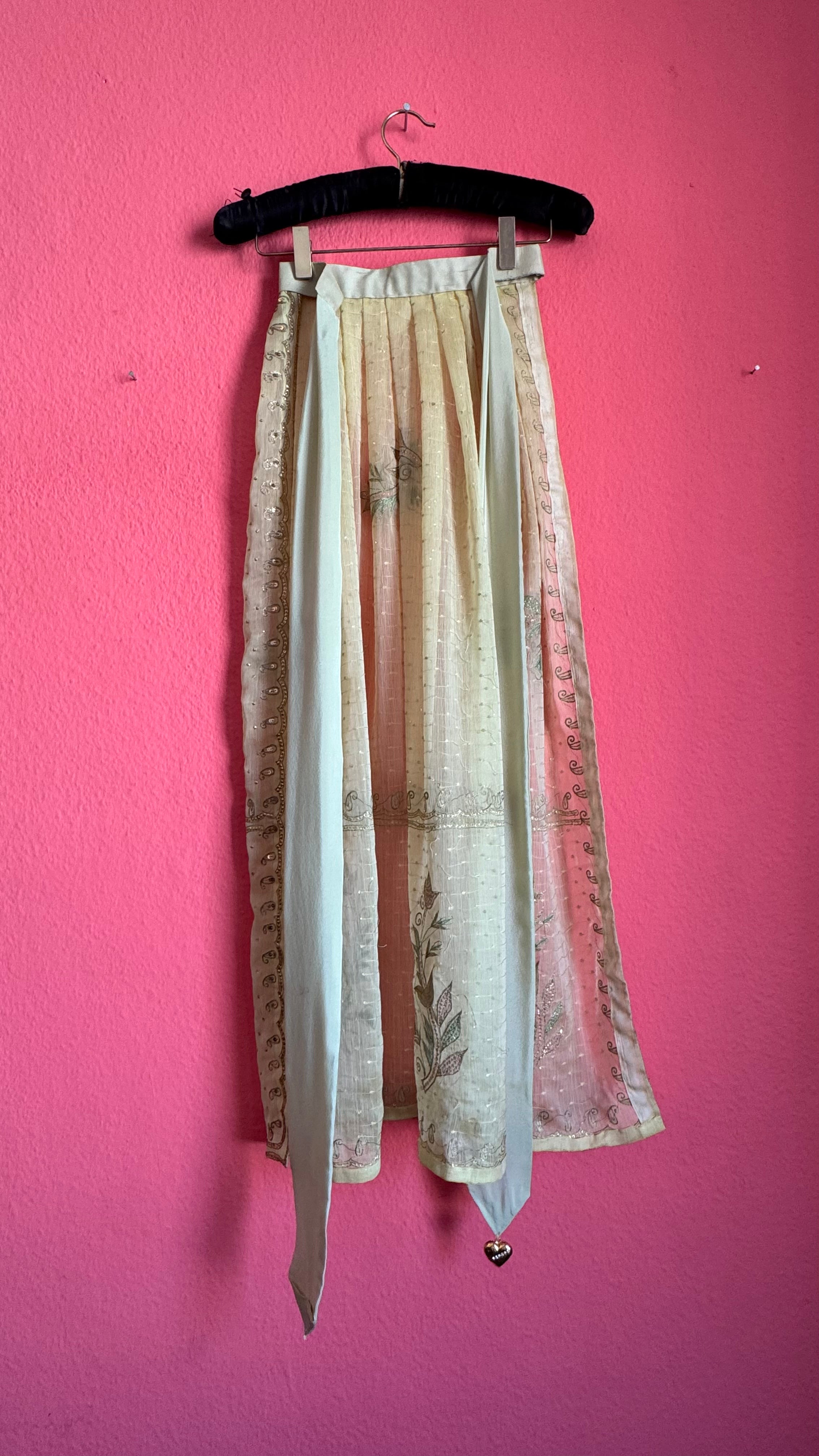 Vintage Indian Sari Silk Embroidered Apron With Heart Charm