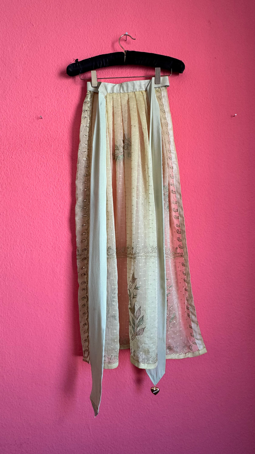 Vintage Indian Sari Silk Embroidered Apron With Heart Charm
