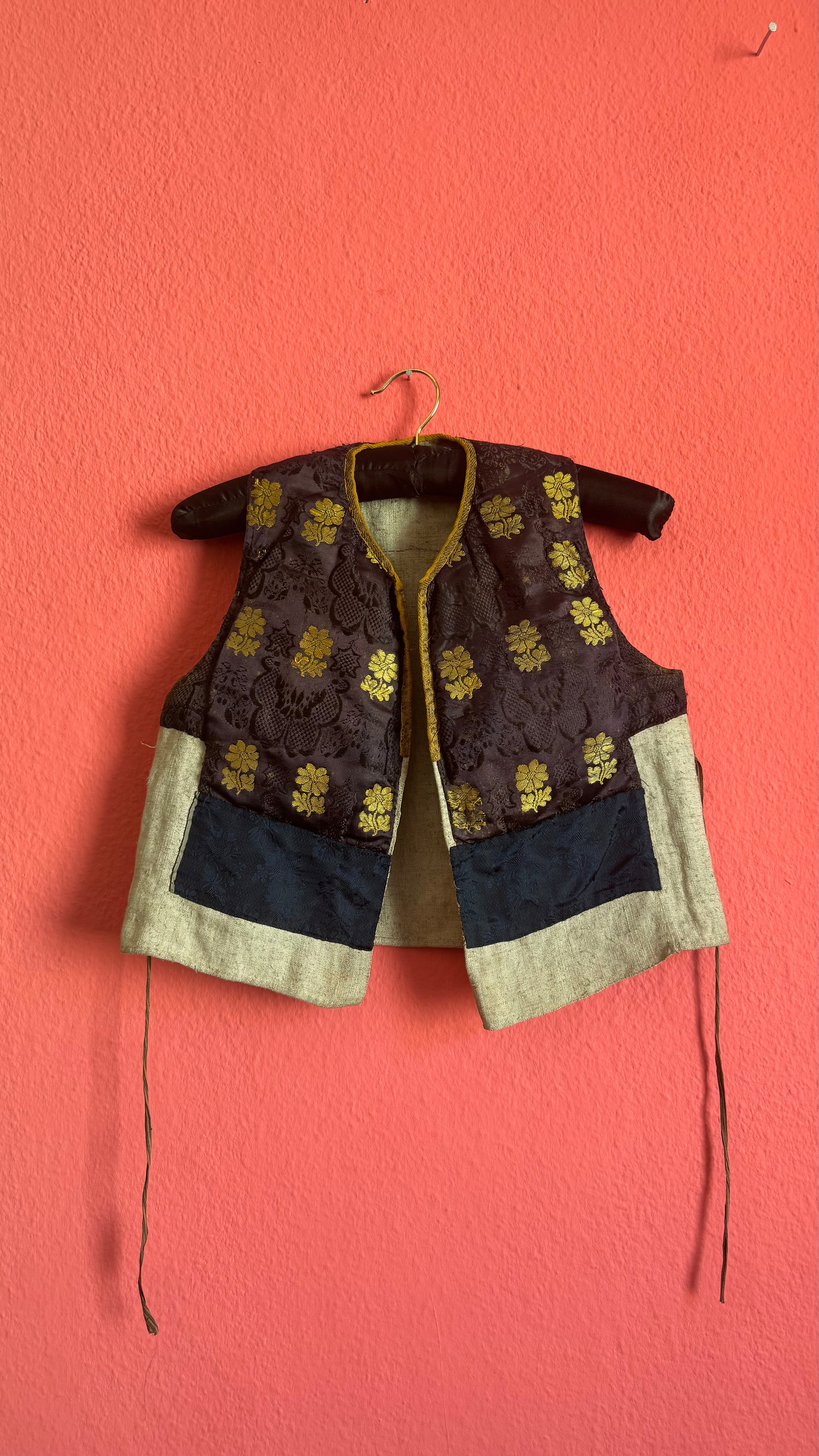Vintage 1930s Brocade And Linen Patchwork Folk Vest