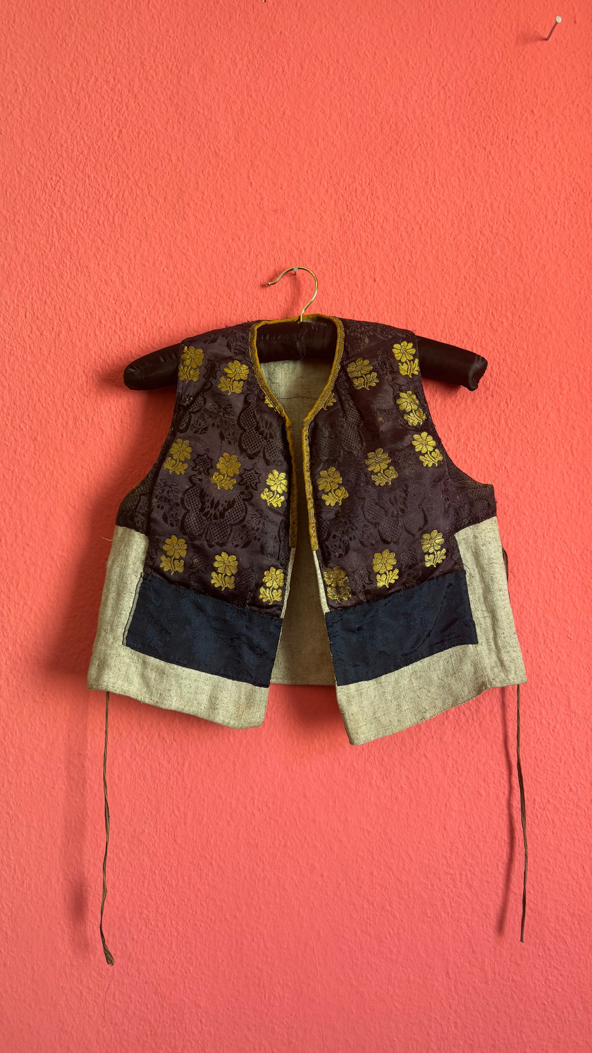 Vintage 1930s Brocade And Linen Patchwork Folk Vest
