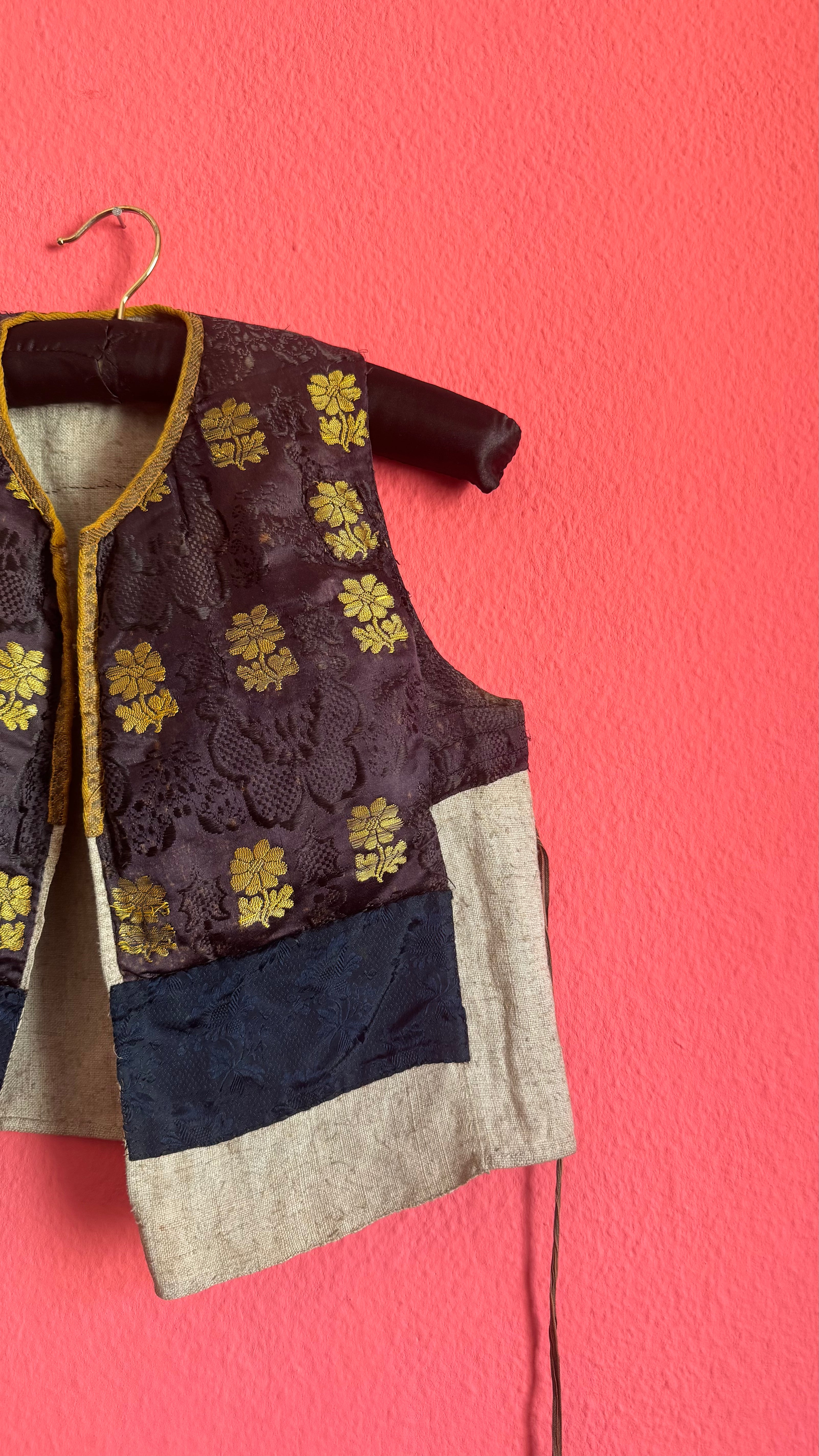 Vintage 1930s Brocade And Linen Patchwork Folk Vest