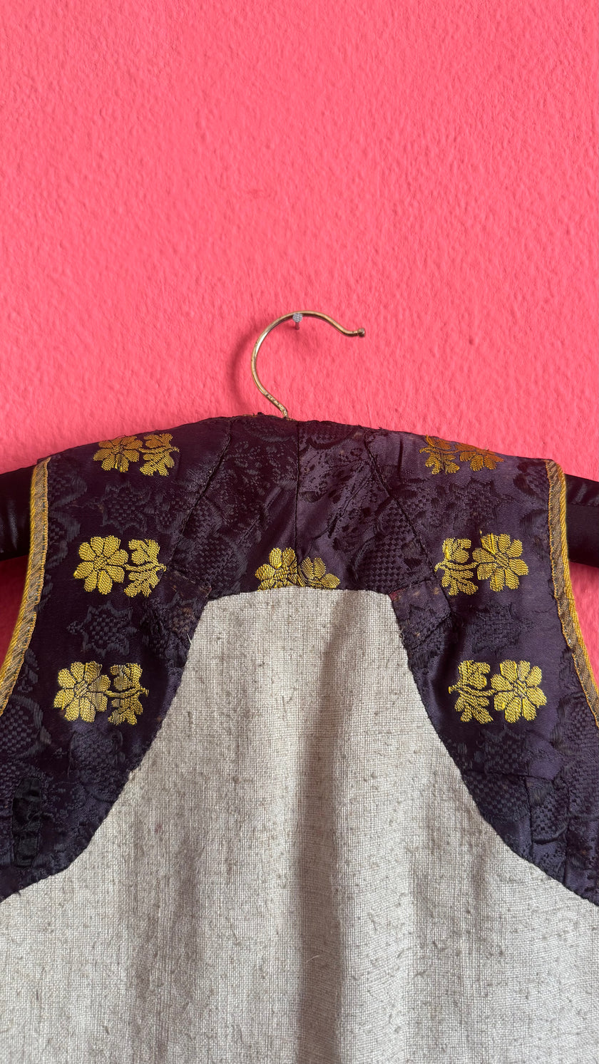 Vintage 1930s Brocade And Linen Patchwork Folk Vest