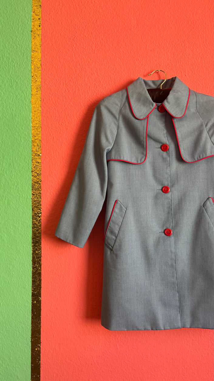 Vintage 1960s Blue Girls’ 10 Years Old Coat With Red Piping By Rainett Paris