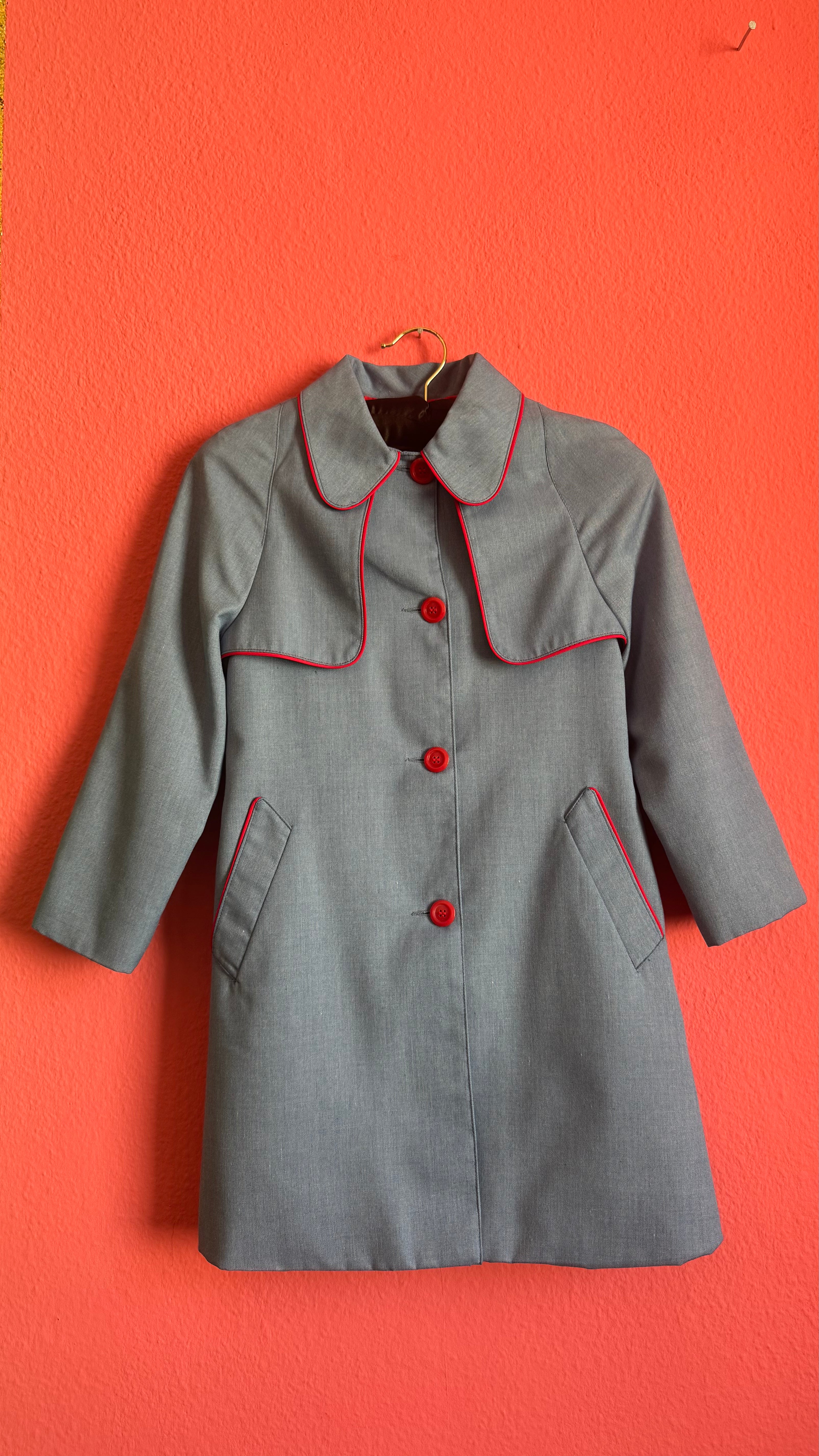 Vintage 1960s Blue Girls’ 10 Years Old Coat With Red Piping By Rainett Paris