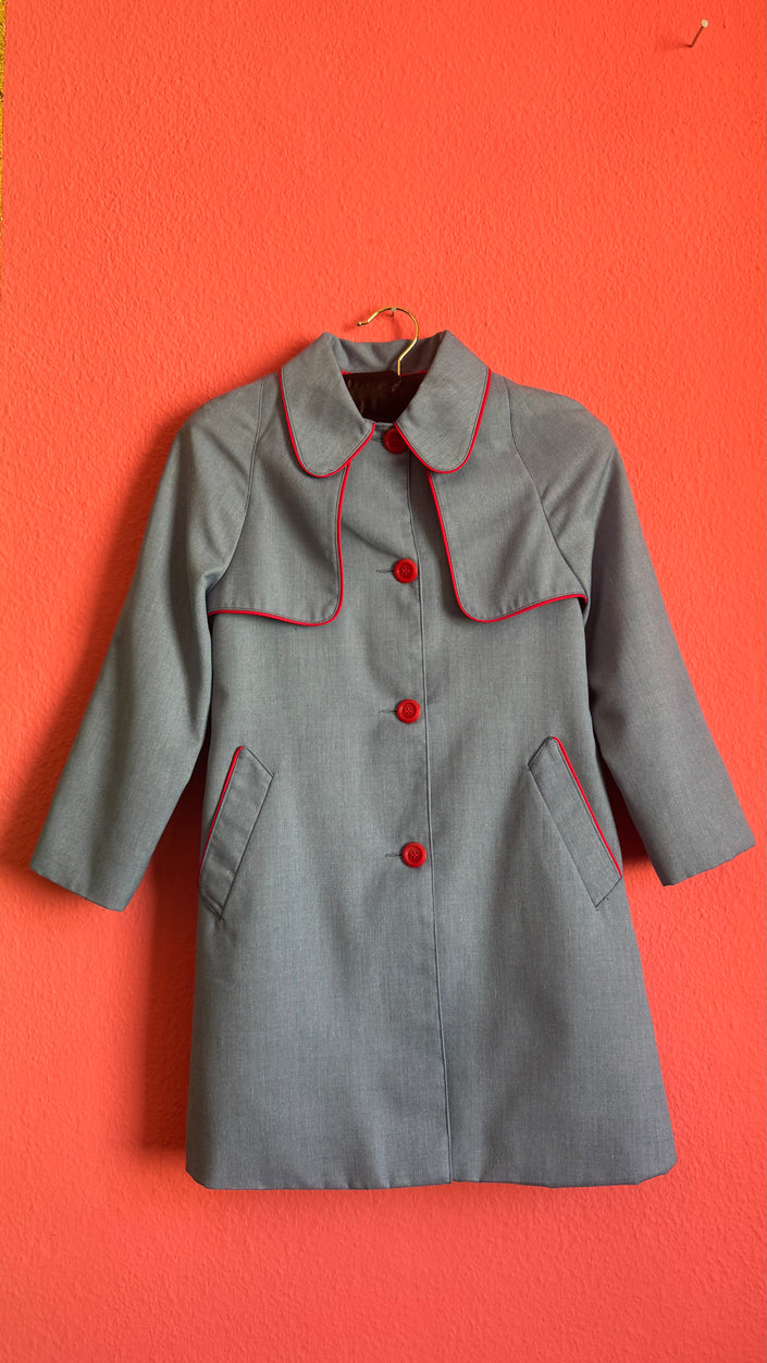 Vintage 1960s Blue Girls’ 10 Years Old Coat With Red Piping By Rainett Paris
