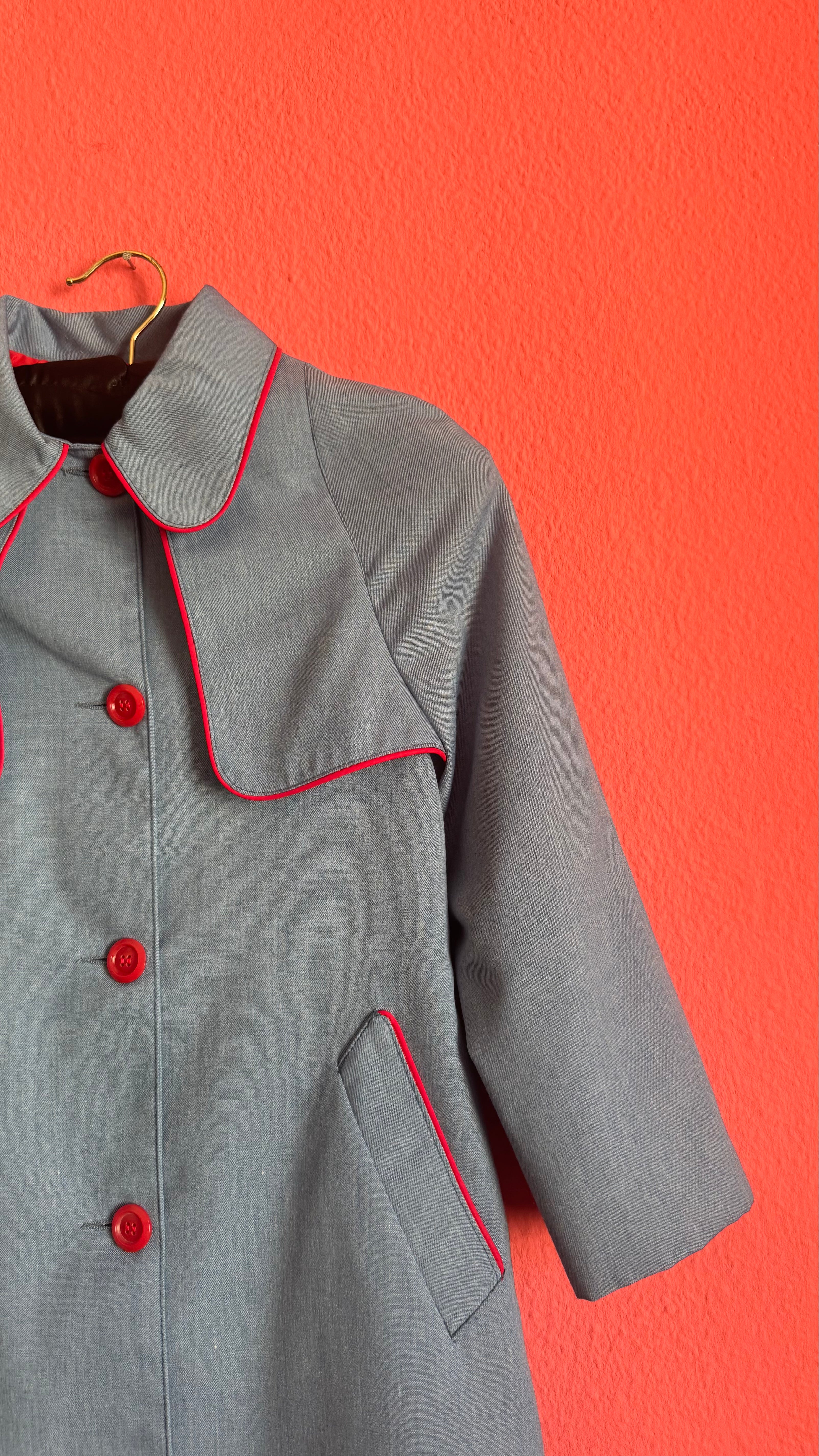 Vintage 1960s Blue Girls’ 10 Years Old Coat With Red Piping By Rainett Paris