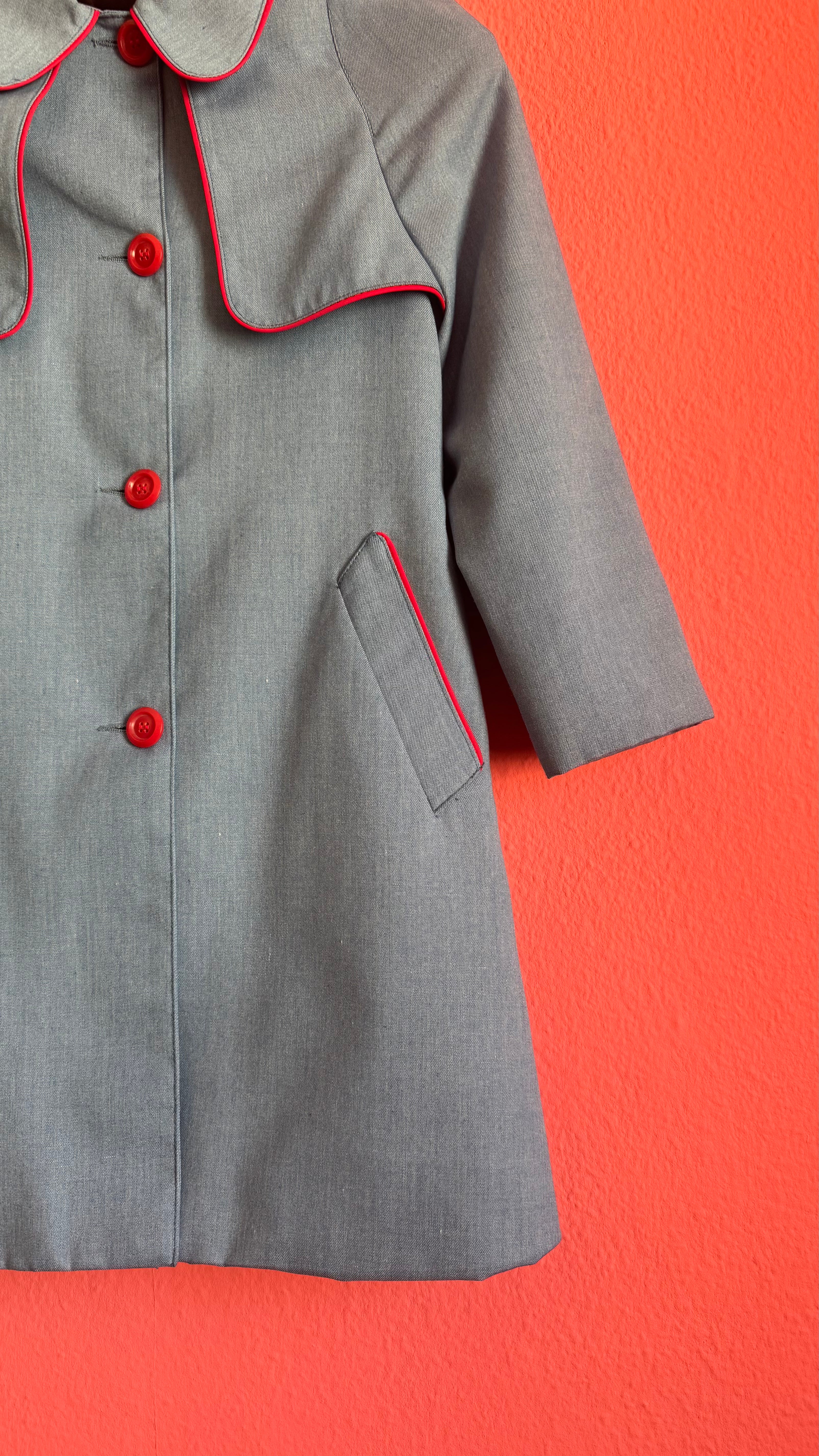 Vintage 1960s Blue Girls’ 10 Years Old Coat With Red Piping By Rainett Paris