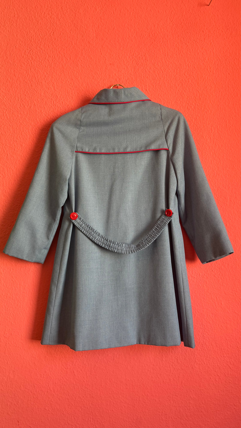 Vintage 1960s Blue Girls’ 10 Years Old Coat With Red Piping By Rainett Paris
