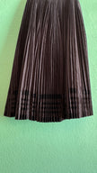 Vintage 1980s Black Pleated Midi Skirt With Velvet Trim