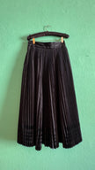 Vintage 1980s Black Pleated Midi Skirt With Velvet Trim